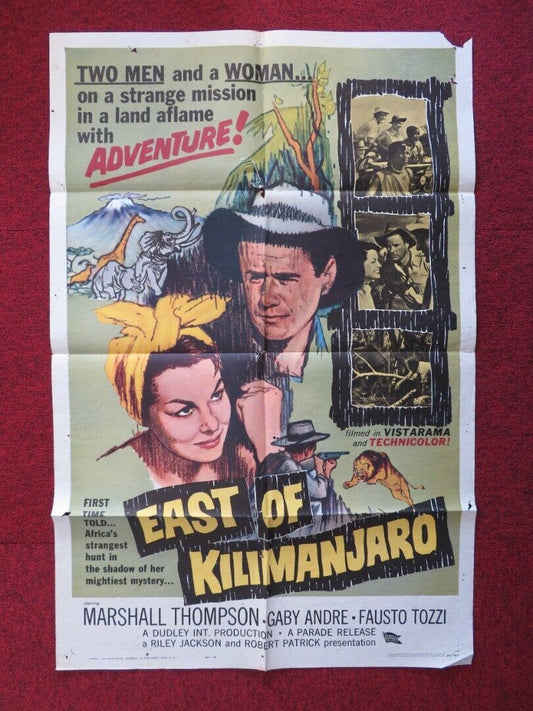 EAST OF KILIMANJARO FOLDED US ONE SHEET POSTER MARSHALL THOMPSON GABY ANDRE 1962 Movie posters