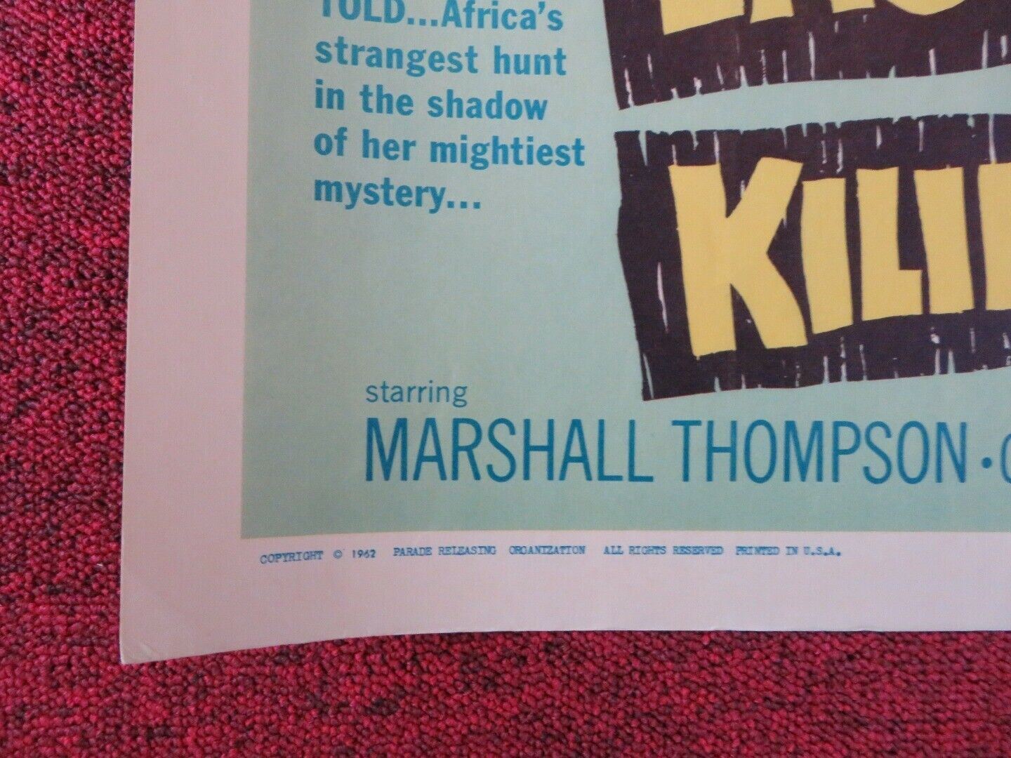 EAST OF KILIMANJARO US HALF SHEET (22"x 28") POSTER MARSHALL THOMPSON 1962 Movie posters