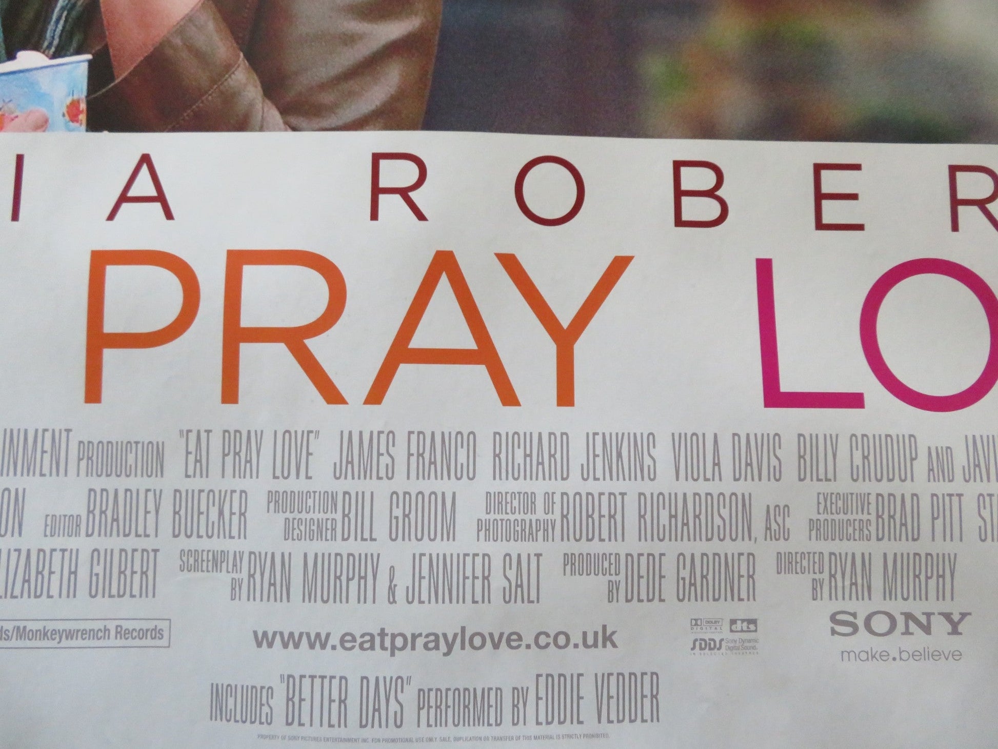 EAT PRAY LOVE UK QUAD ROLLED POSTER JULIA ROBERTS BILLY CRUDUP 2010 Rendezvous Cinema Movie posters