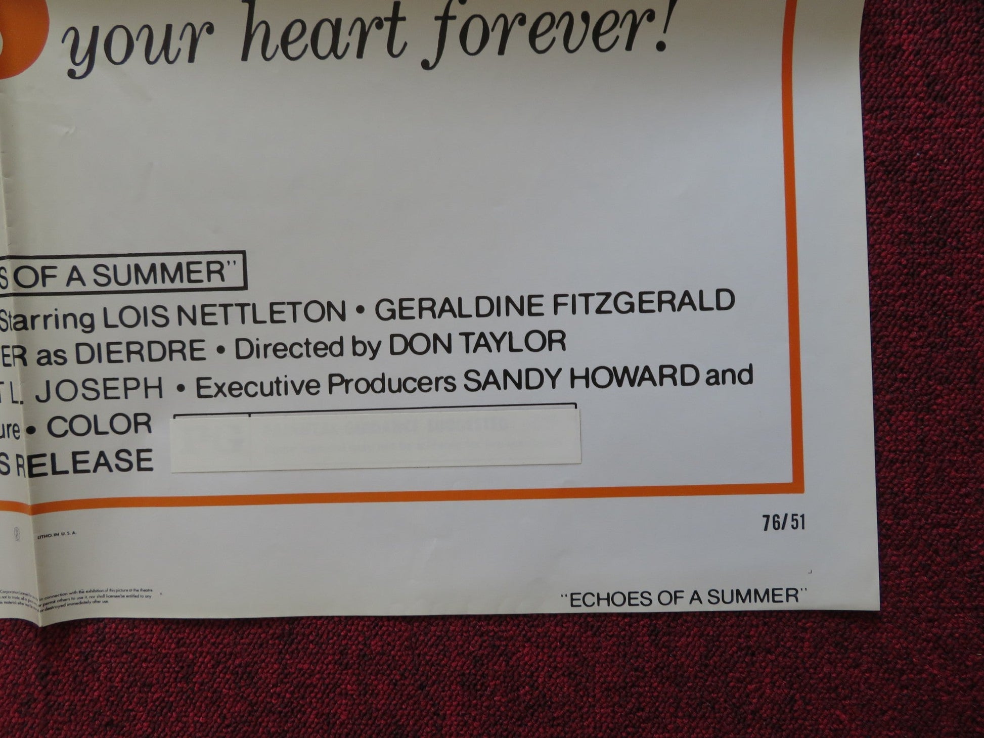 ECHOES OF A SUMMER FOLDED US ONE SHEET POSTER RICHARD HARRIS LOIS NETTLETON 1976 Rendezvous Cinema Movie posters