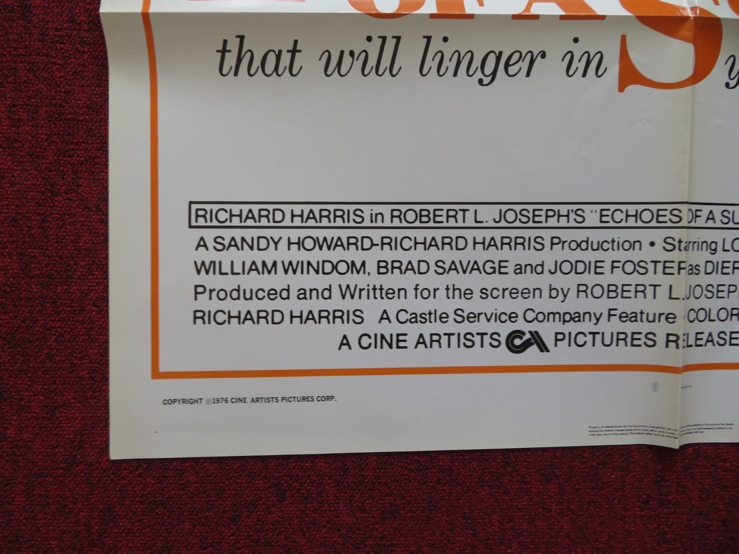 ECHOES OF A SUMMER FOLDED US ONE SHEET POSTER RICHARD HARRIS LOIS NETTLETON 1976 Rendezvous Cinema Movie posters