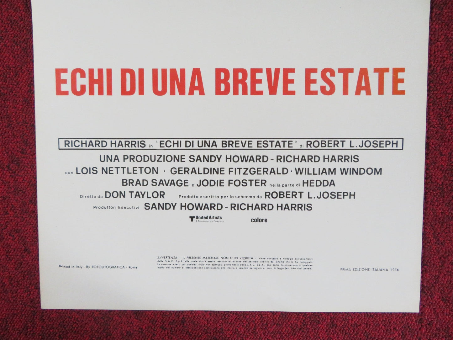 ECHOES OF A SUMMER ITALIAN LOCANDINA POSTER RICHARD HARRIS JODIE FOSTER 1976 Rendezvous Cinema Movie posters