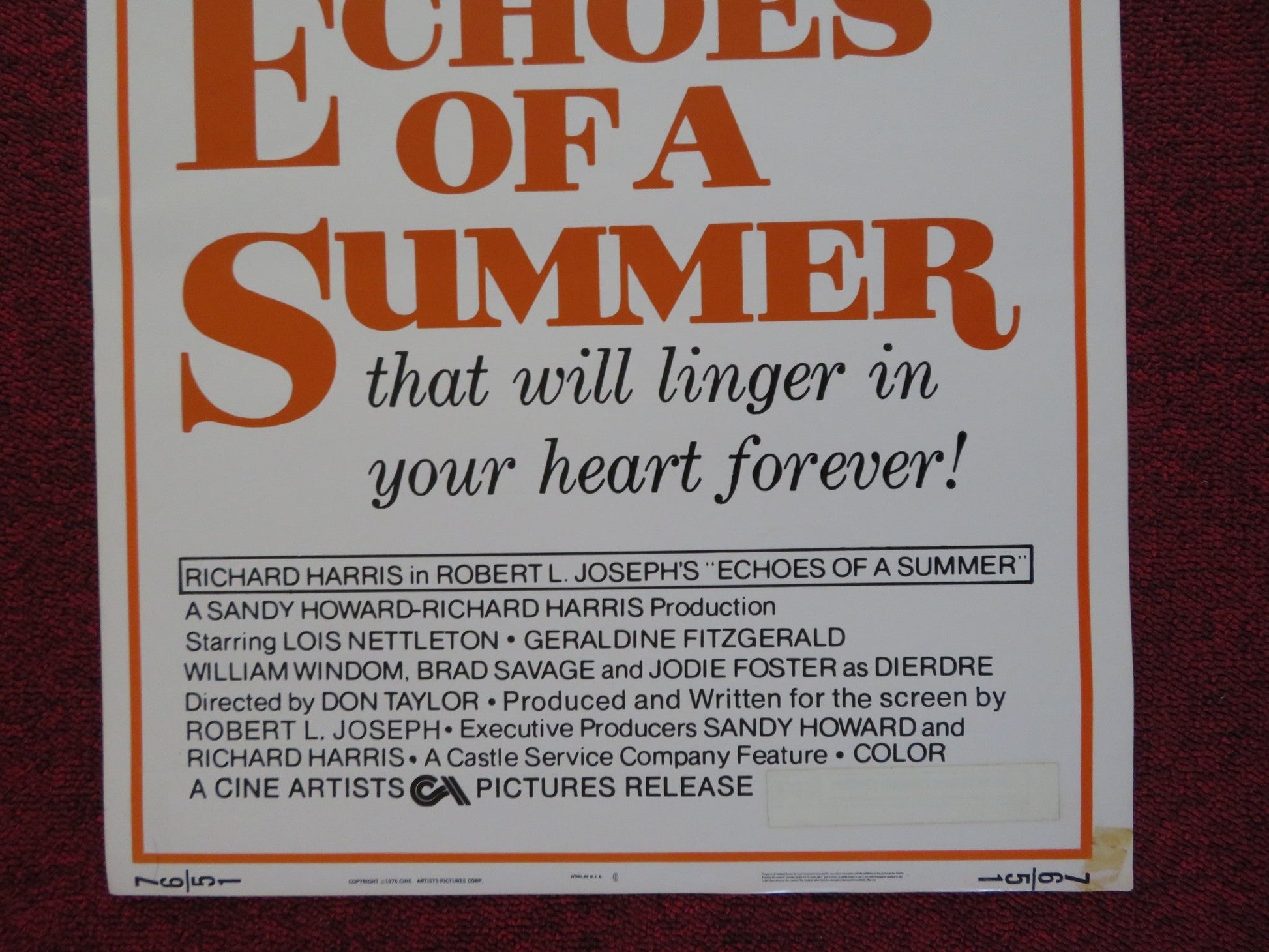 ECHOES OF A SUMMER US INSERT (14"x 36") POSTER RICHARD HARRIS L. NETTLETON 1976 Rendezvous Cinema Movie posters