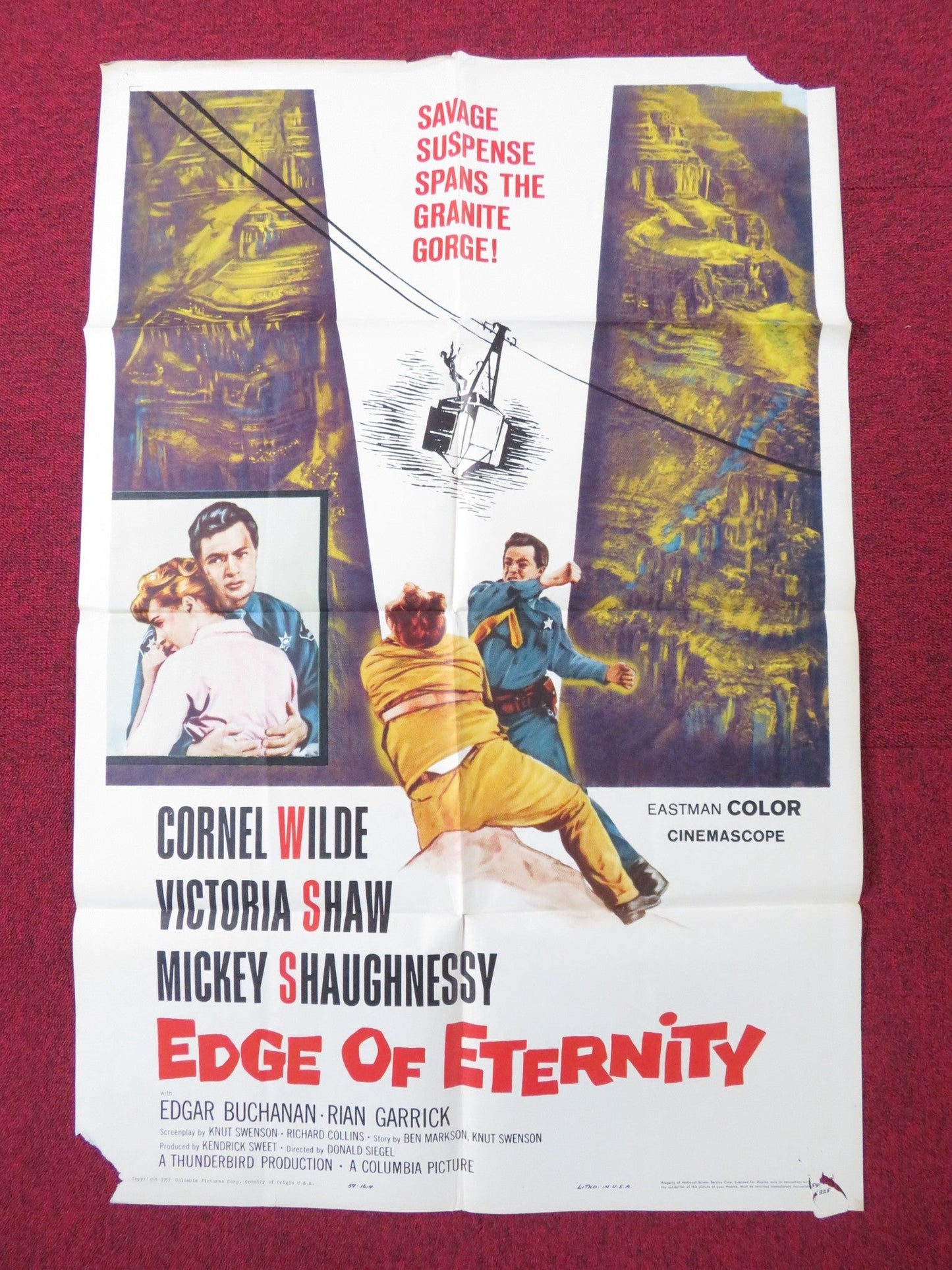 EDGE OF ETERNITY FOLDED US ONE SHEET POSTER CORNEL WILDE VICTORIA SHAW 1959 Rendezvous Cinema Movie posters