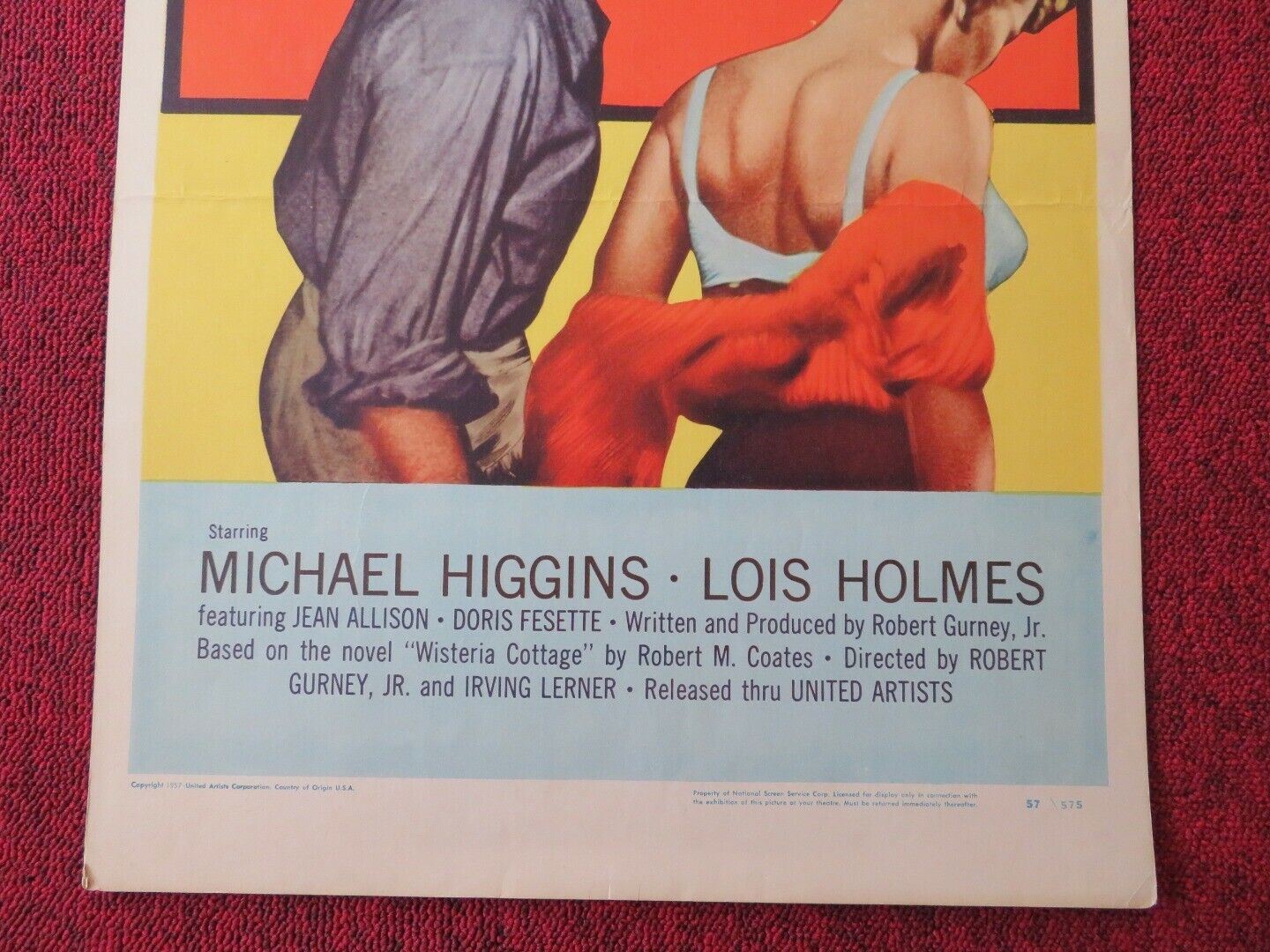 EDGE OF FURY US INSERT (14"x 36") POSTER MICHAEL HIGGINS LOIS HOLMES 1957 Movie posters