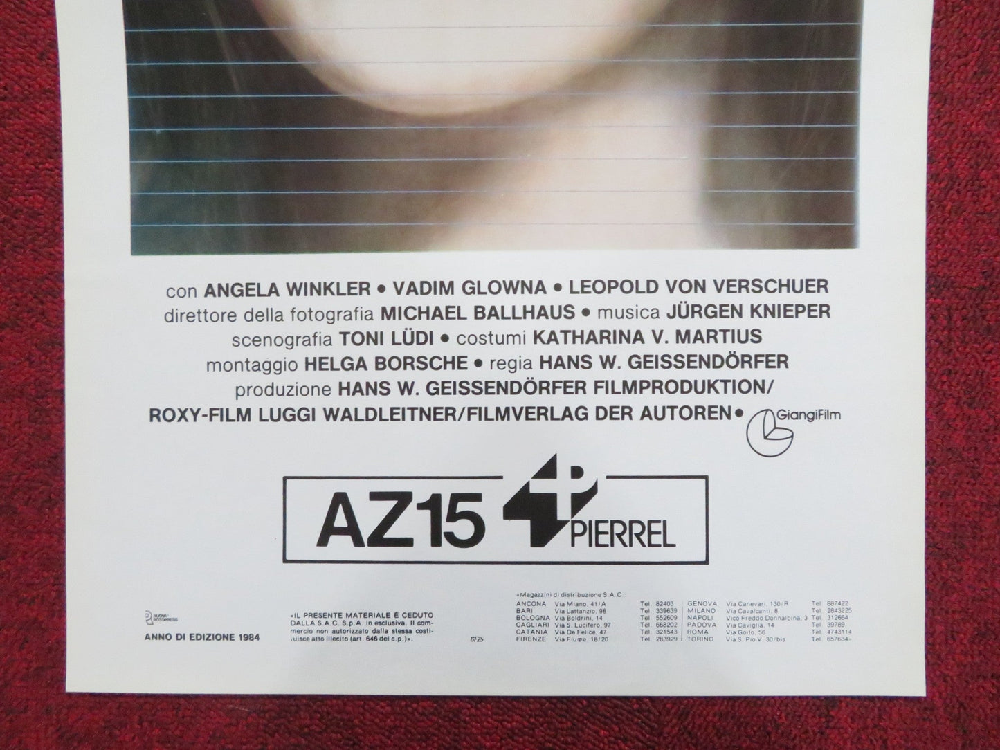 EDITHS TAGEBACH ITALIAN LOCANDINA POSTER ANGELA WINKLER VADIM GLOWNA 1984 Rendezvous Cinema Movie posters