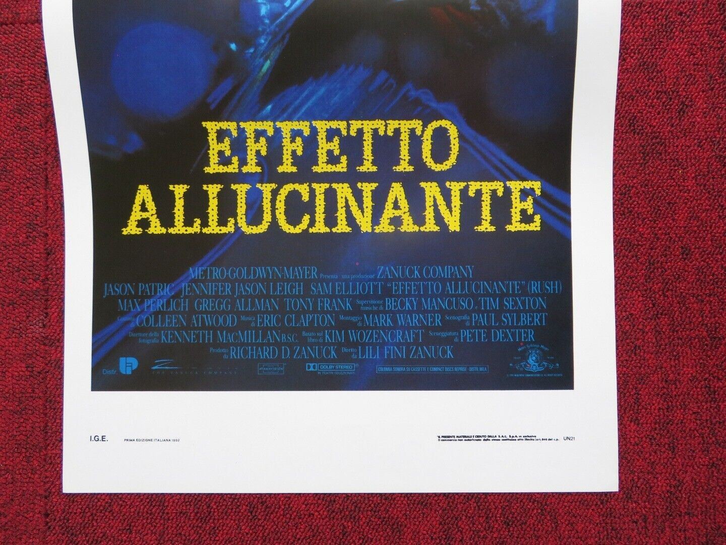 EFFETTO ALLUCINANTE / RUSH ITALIAN LOCANDINA (27.5"x13") POSTER 1992 Movie posters