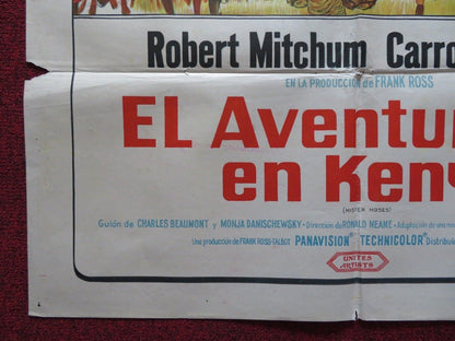 EL AVENTURERO EN KENYA / MISTER MOSES SPANISH ONE SHEET FOLDED POSTER MITCHUM Movie posters