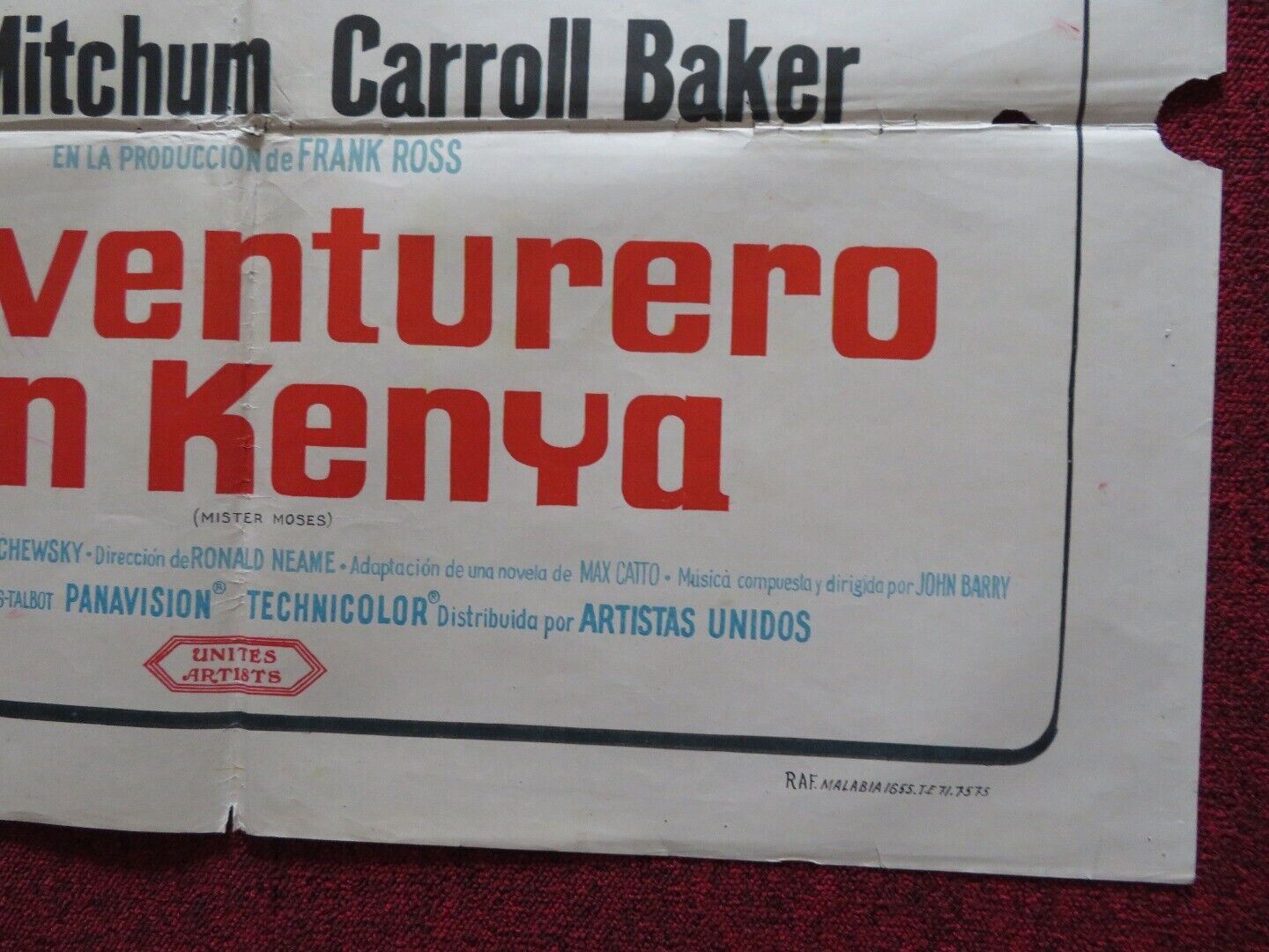 EL AVENTURERO EN KENYA / MISTER MOSES SPANISH ONE SHEET FOLDED POSTER MITCHUM Movie posters
