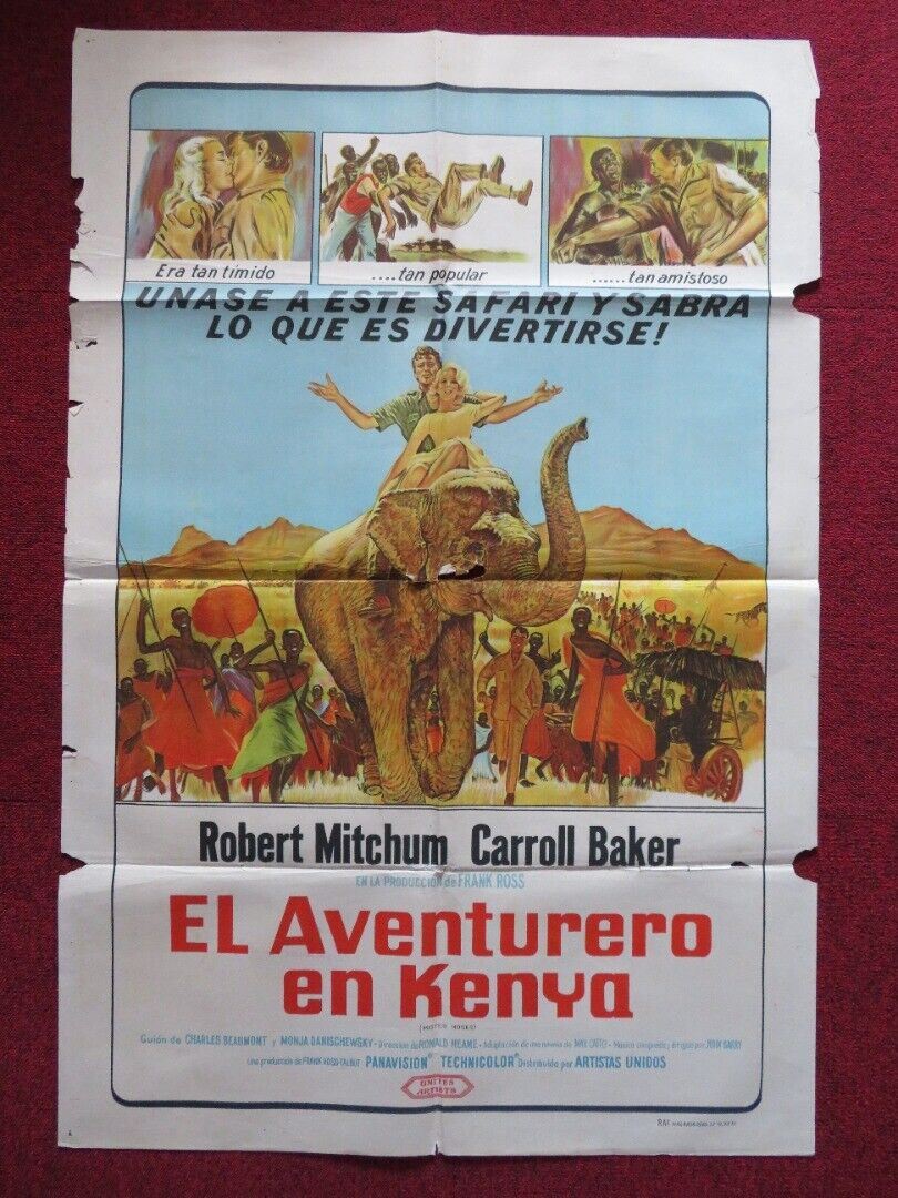 EL AVENTURERO EN KENYA / MISTER MOSES SPANISH ONE SHEET FOLDED POSTER MITCHUM Movie posters