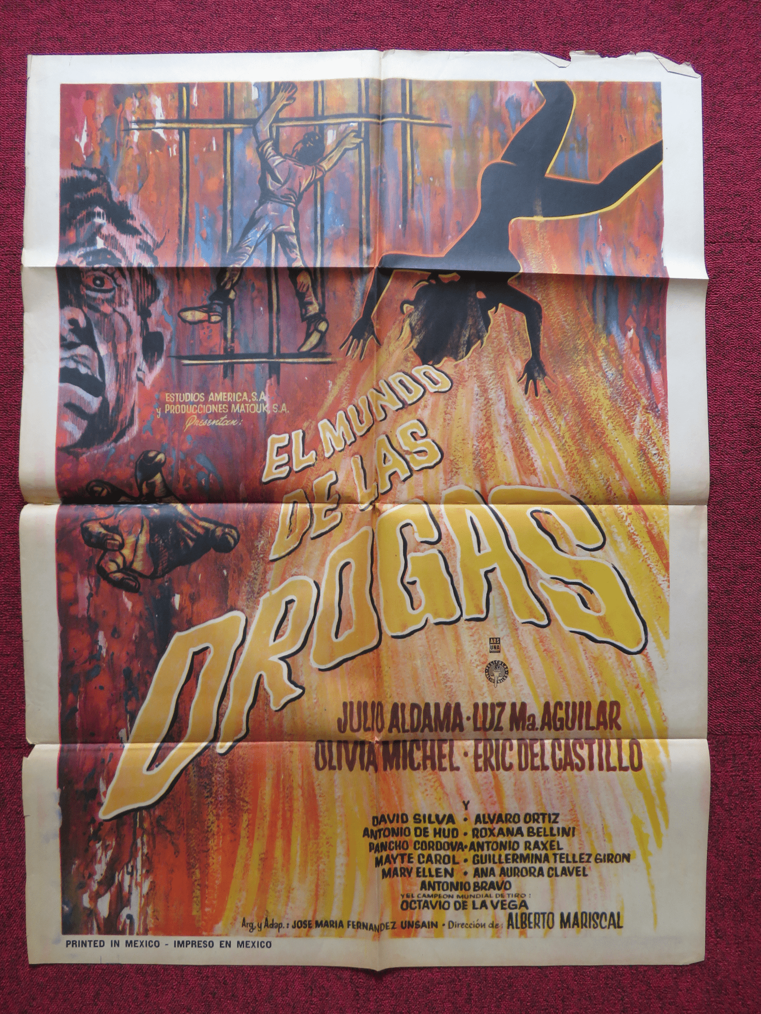 EL MUNDO DE LAS DROGAS FOLDED MEXICAN POSTER JULIO ALDAMA OLIVIA MICHEL 1964 Rendezvous Cinema Movie posters