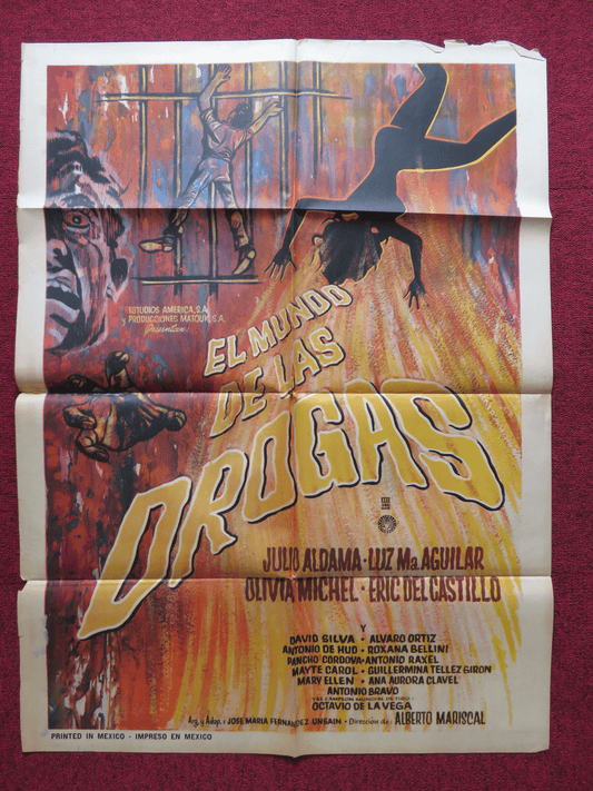 EL MUNDO DE LAS DROGAS FOLDED MEXICAN POSTER JULIO ALDAMA OLIVIA MICHEL 1964 Rendezvous Cinema Movie posters