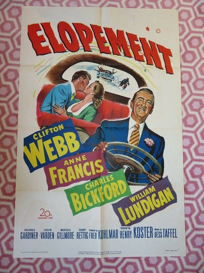 ELOPEMENT FOLDED US ONE SHEET POSTER CLIFTON WEBB ANNE FRANCIS 1951 Movie posters