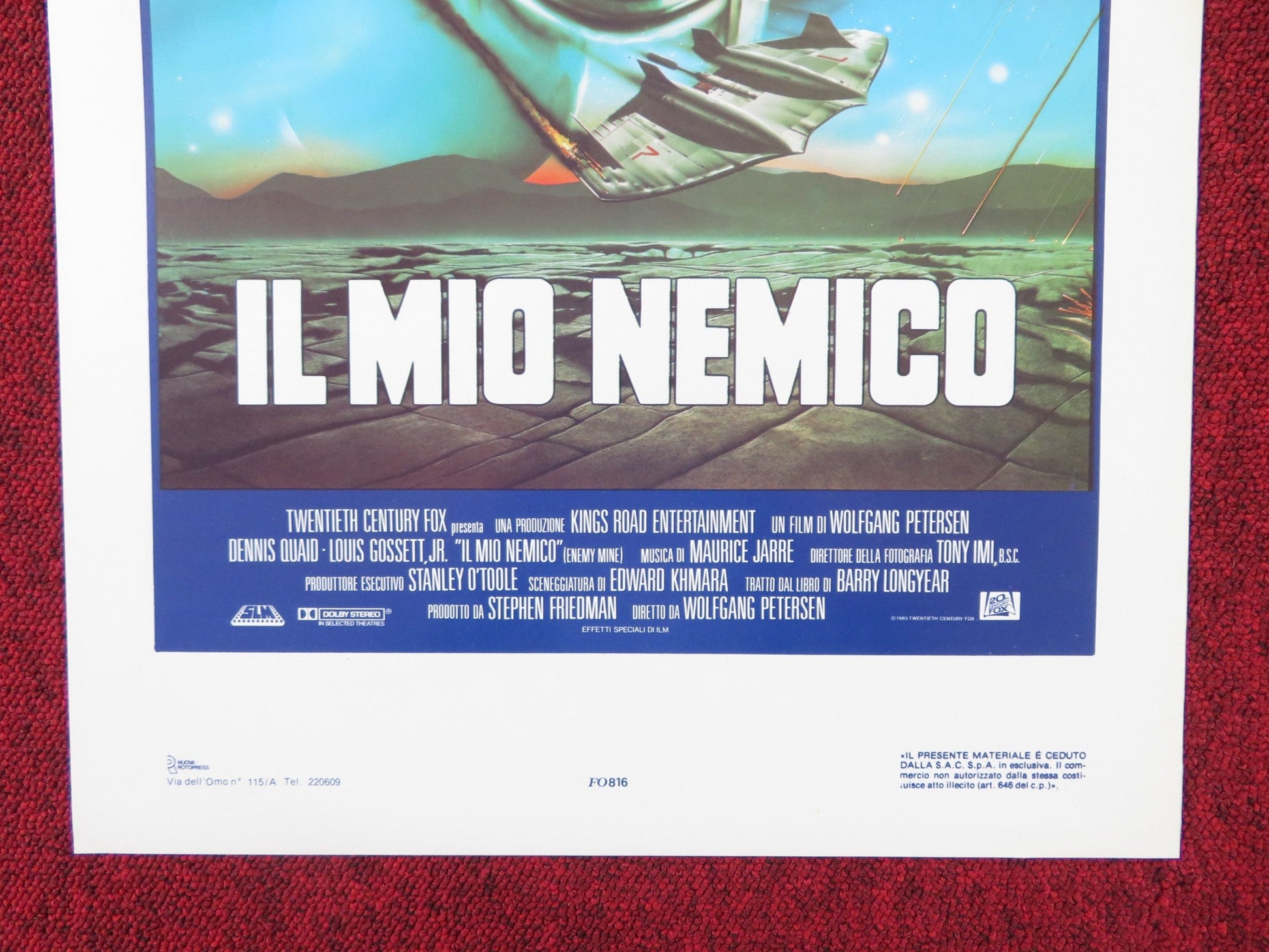 ENEMY MINE ITALIAN LOCANDINA POSTER DENNIS QUAID LOUIS GOSSETT JR. 1985 Rendezvous Cinema Movie posters