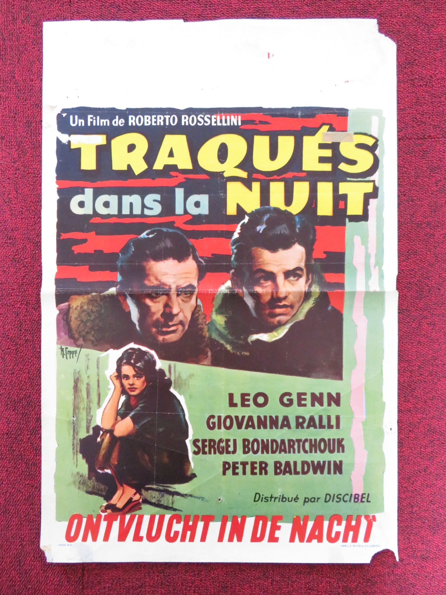 ESCAPE BY NIGHT BELGIUM POSTER LEO GENN GIOVANNA RALLI 1960 Rendezvous Cinema Movie posters
