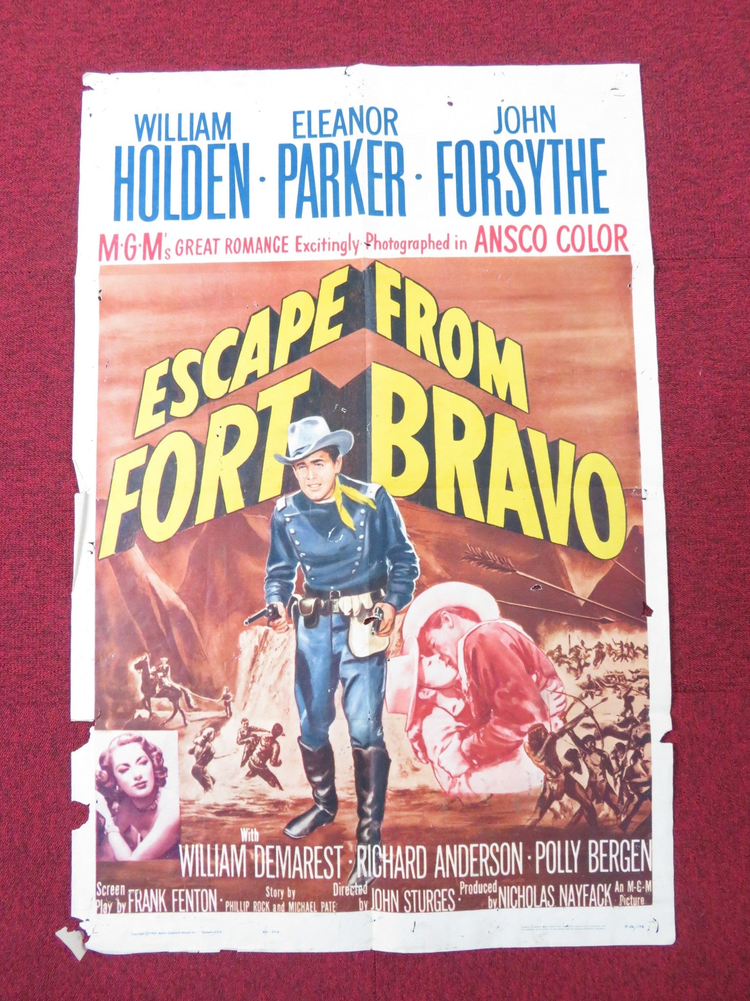 ESCAPE FROM FORT BRAVO FOLDED US ONE SHEET POSTER WILLIAM HOLDEN E. PARKER 1962 Rendezvous Cinema Movie posters