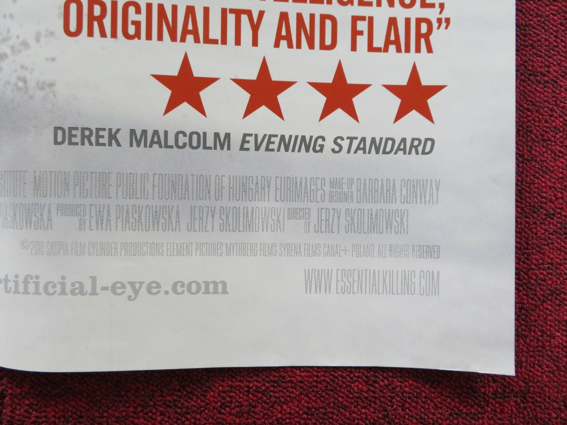 ESSENTIAL KILLING UK QUAD POSTER FOLDED VINCENT GALLLO 2010 Rendezvous Cinema Movie posters