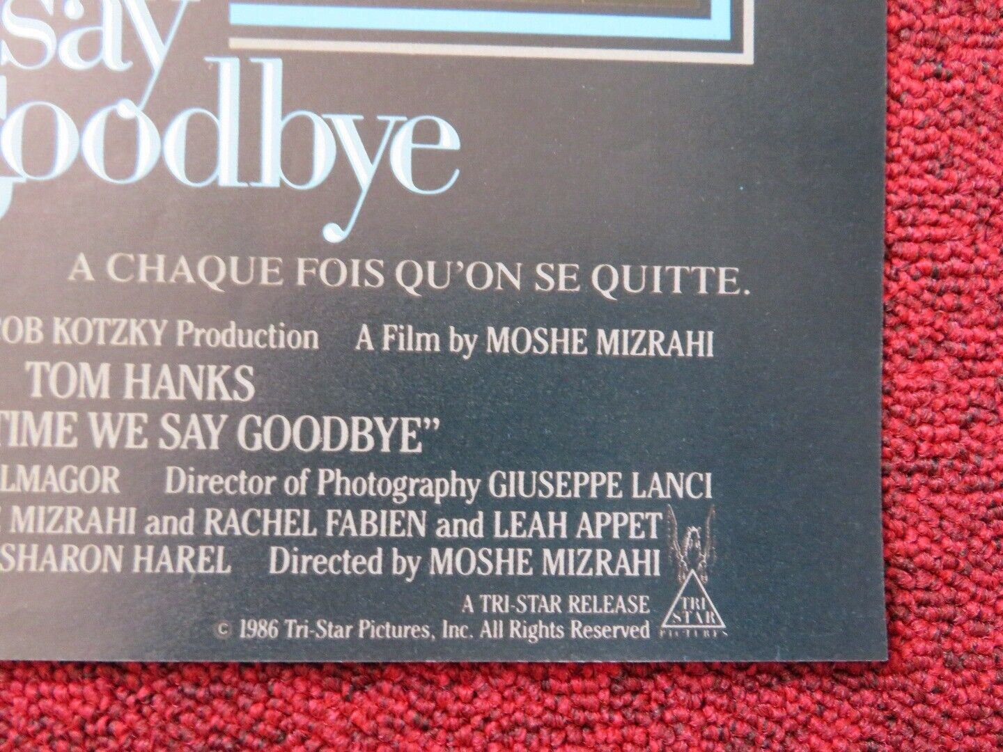 EVERY TIME WE SAY GOODBYE FRENCH (13.5"x 19") POSTER TOM HANKS MARSILLACH 1986 Movie posters