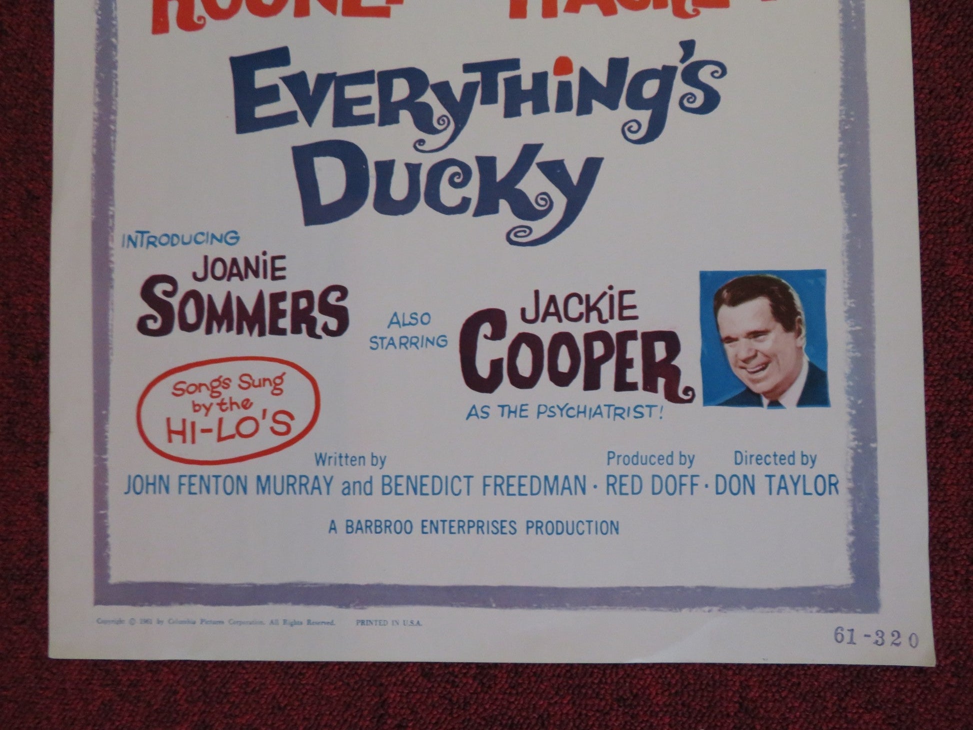 EVERYTHING'S DUCKY US INSERT (14"x 36") POSTER MICKEY ROONEY BUDDY HACKETT 1961 Rendezvous Cinema Movie posters