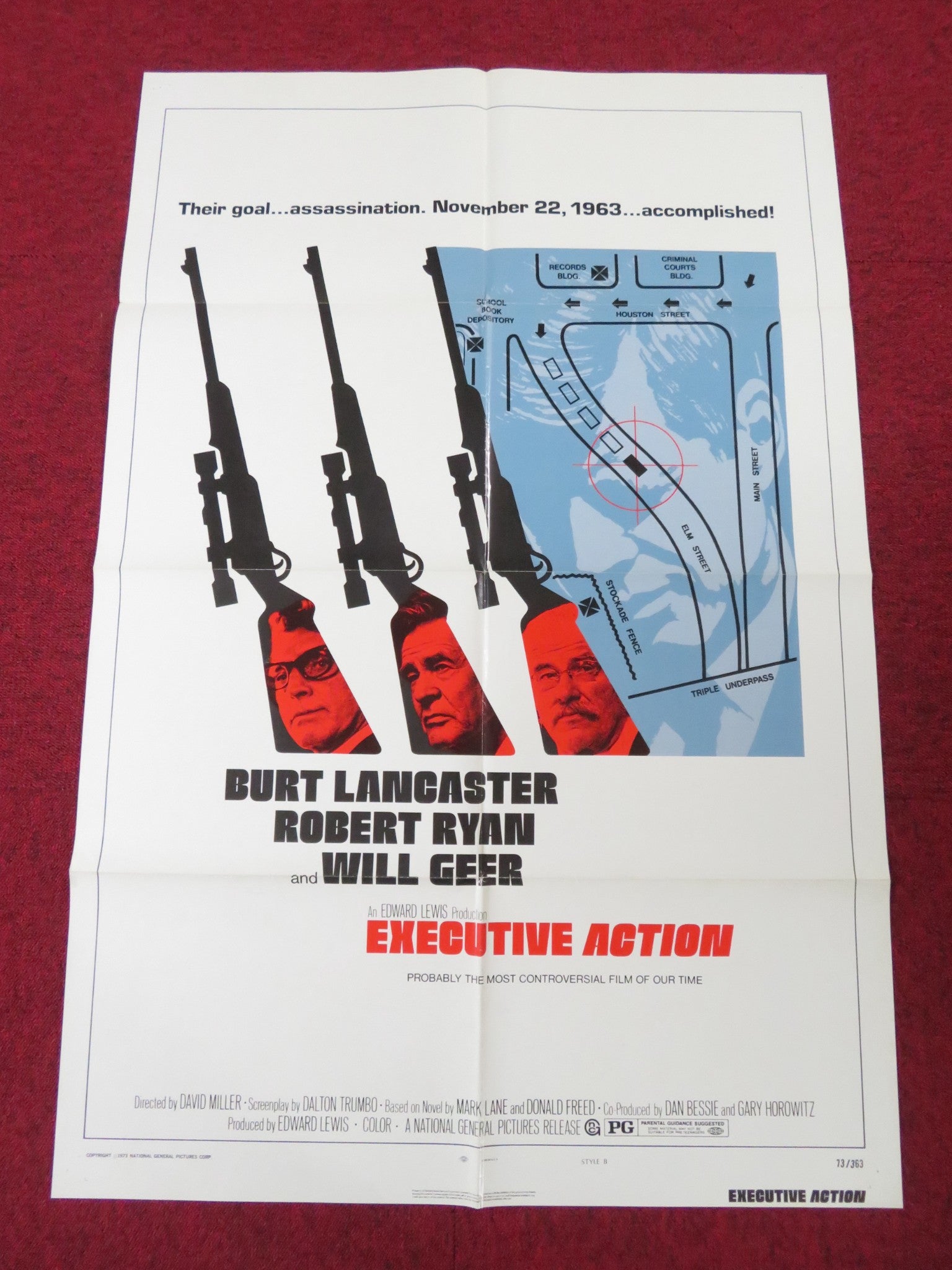 EXECUTIVE ACTION - STYLE B FOLDED US ONE SHEET POSTER BURT LANCASTER 1973 Rendezvous Cinema Movie posters
