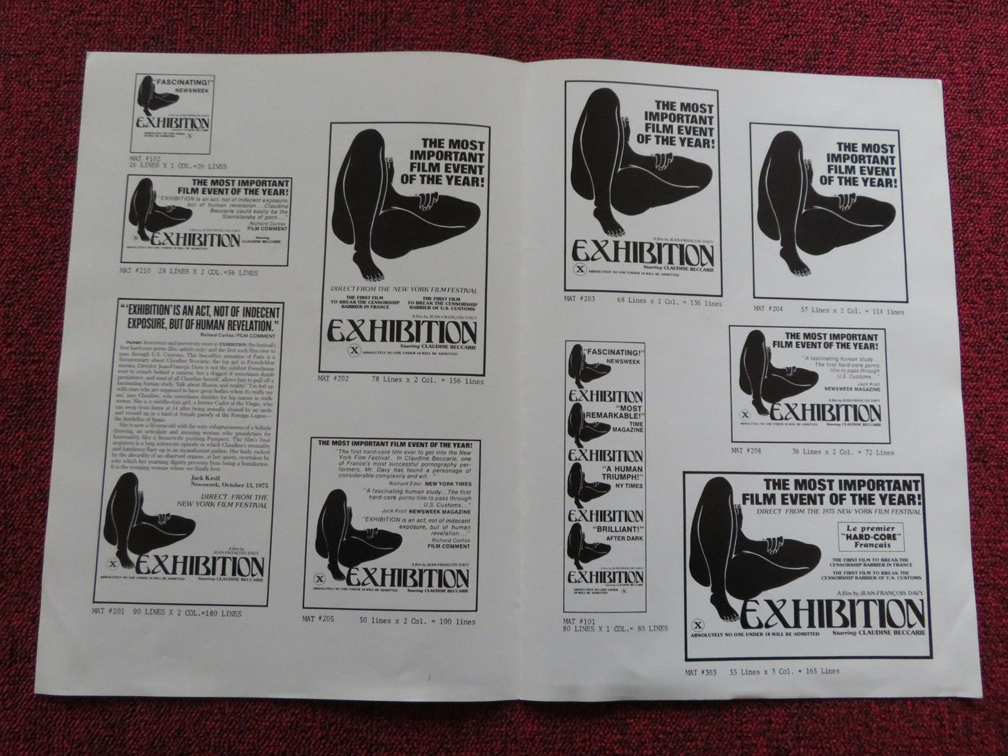 EXHIBITION / Les pornocrates / PORNO KINGS US PRESSBOOK CLAUDINE BECCARIE 1976 Rendezvous Cinema Movie posters