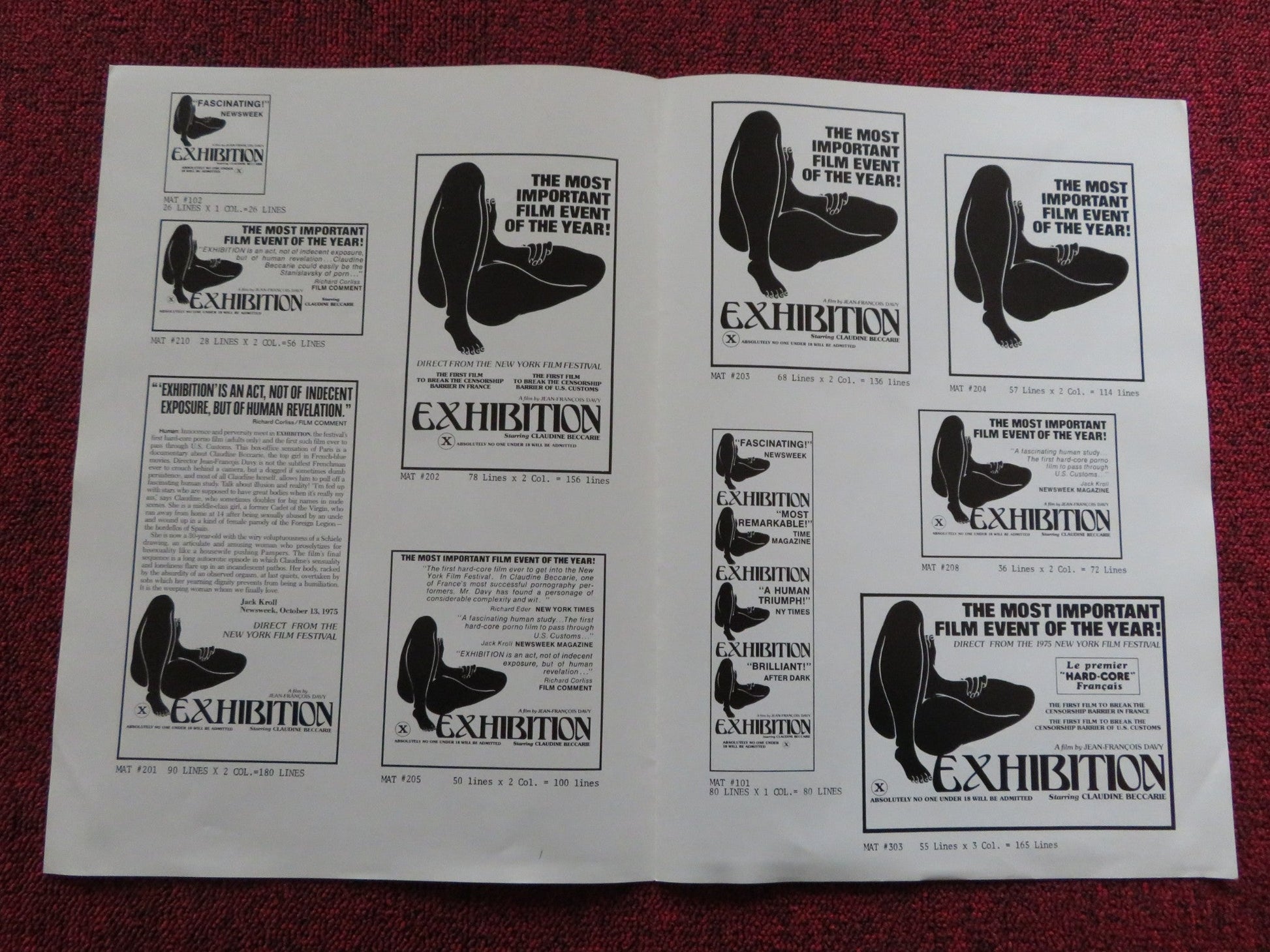 EXHIBITION / Les pornocrates / PORNO KINGS US PRESSBOOK CLAUDINE BECCARIE 1976 Rendezvous Cinema Movie posters