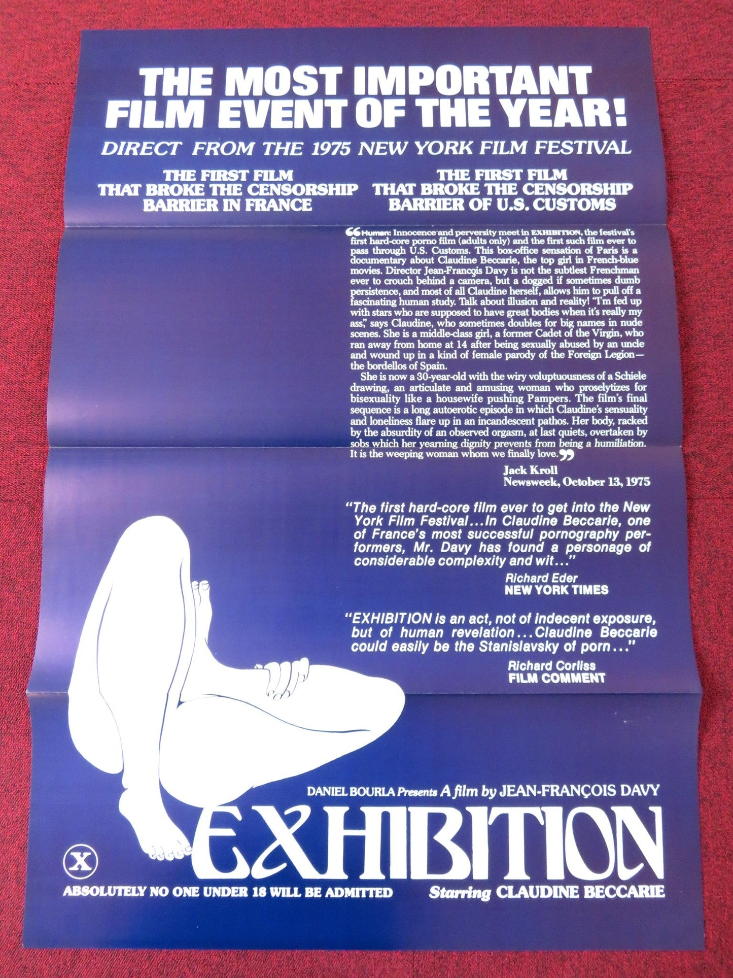 EXHIBITION US TRI FOLDED ONE SHEET ROLLED POSTER CLAUDINE BECCARIE 1975 Rendezvous Cinema Movie posters