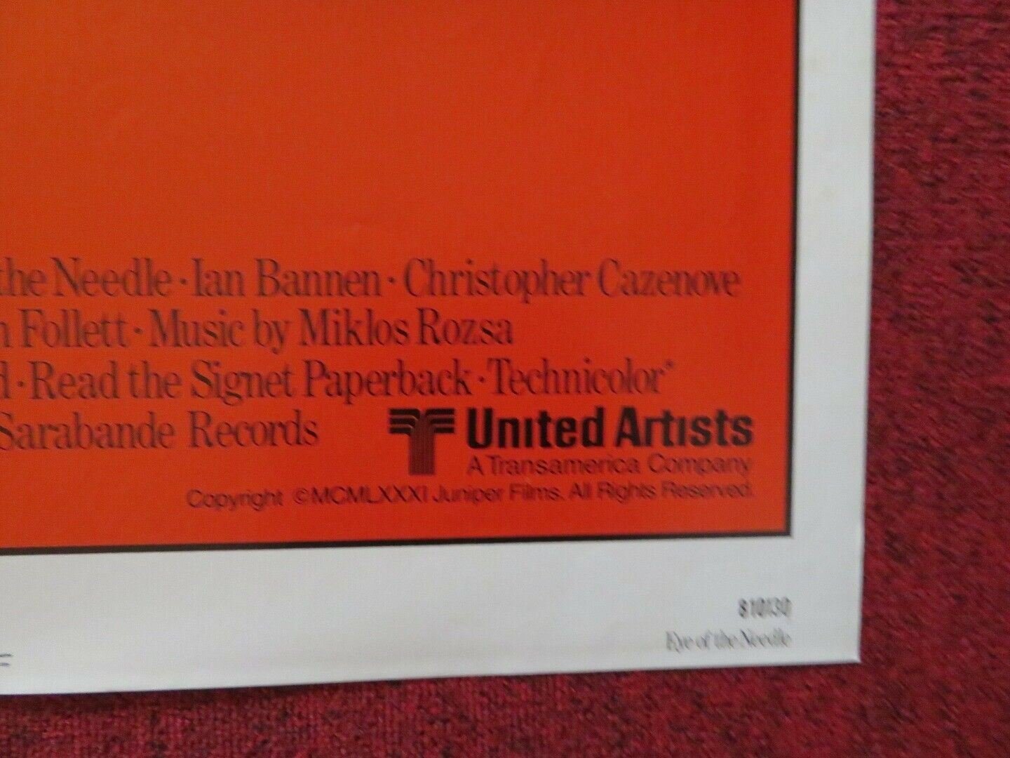 EYE OF THE NEEDLE FOLDED US ONE SHEET POSTER DONALD SUTHERLAND 1981 Movie posters