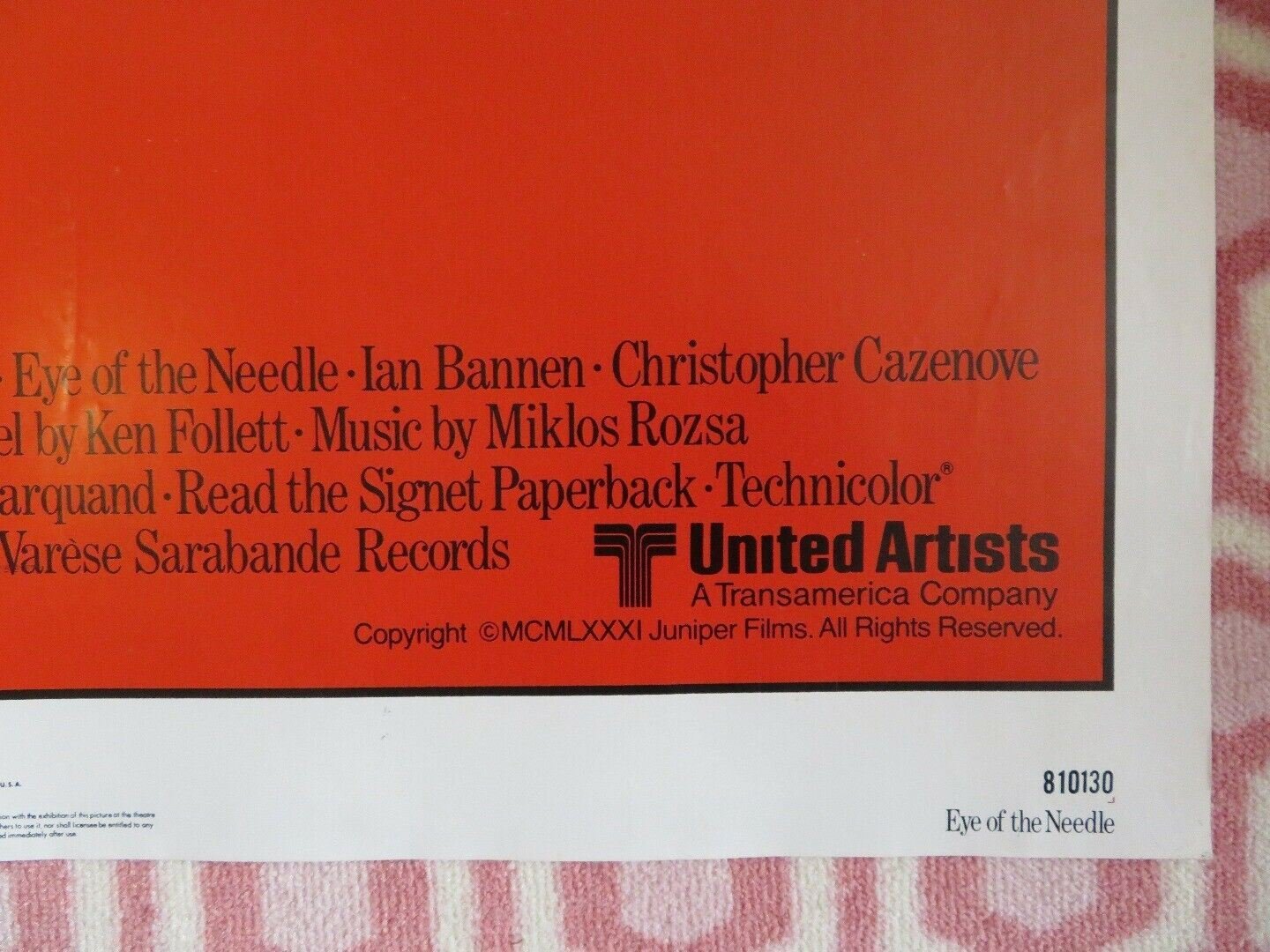 EYE OF THE NEEDLE US ONE SHEET POSTERDONALD SUTHERLAND KATE NELLIGAN 1981 Movie posters