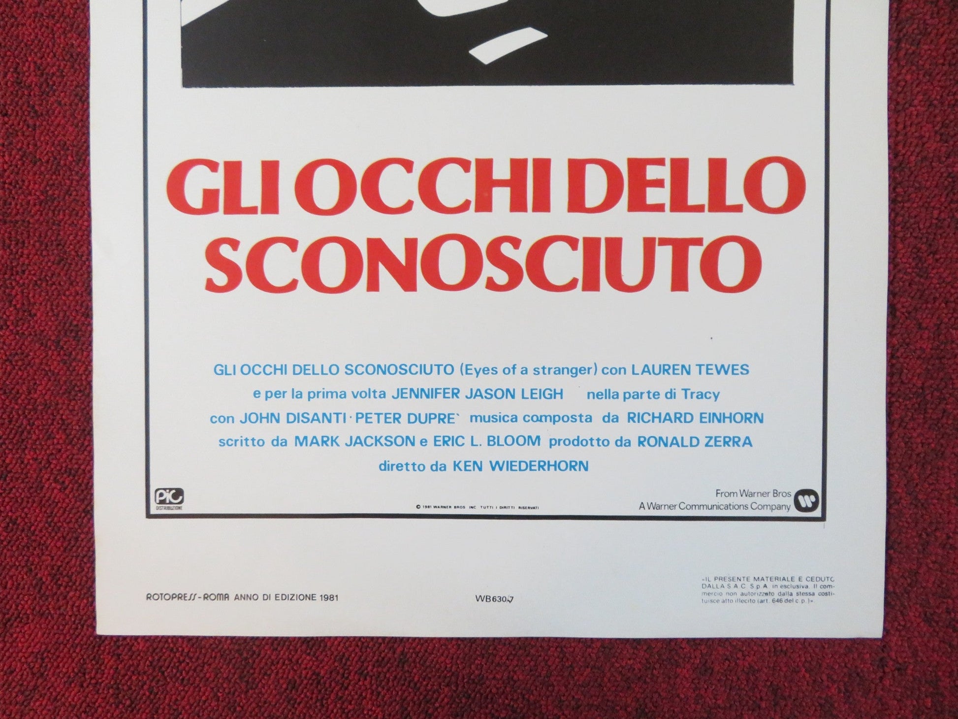 EYES OF A STRANGER ITALIAN LOCANDINA POSTER JENNIFER JASON LEIGH L. TEWES 1981 Rendezvous Cinema Movie posters