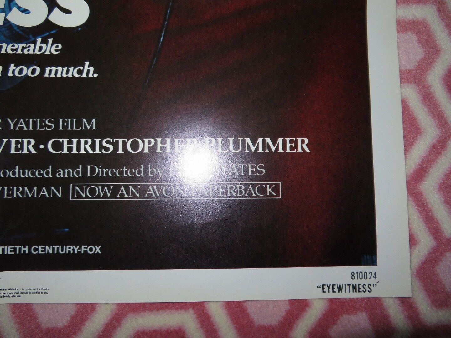 EYEWITNESS FOLDED US ONE SHEET POSTER SIGOURNEY WEAVER WILLIAM HURT 1981 Movie posters