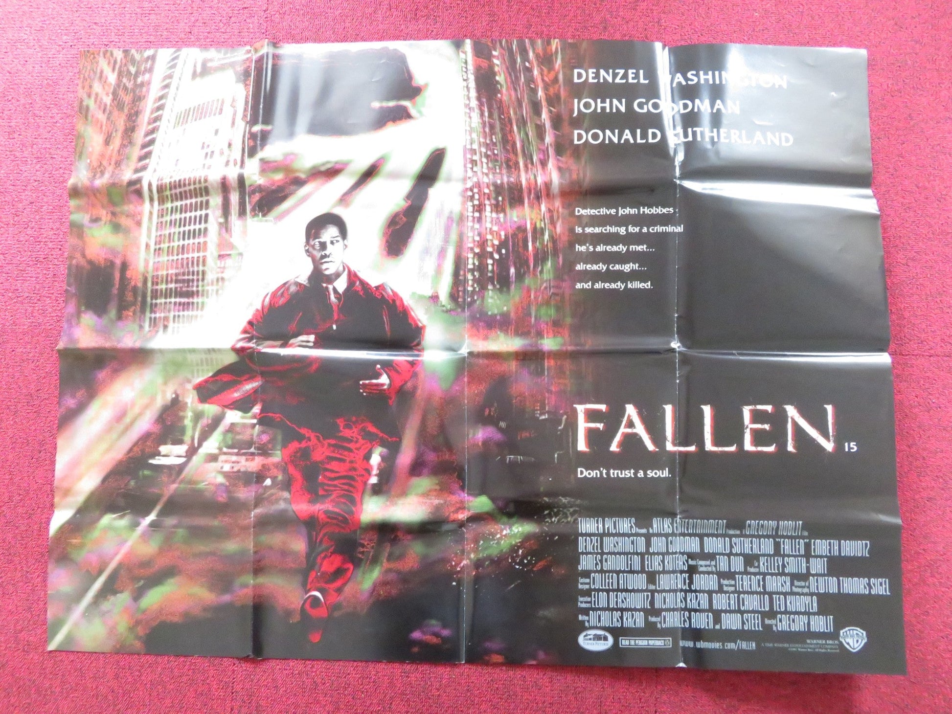 FALLEN UK QUAD POSTER FOLDED DENZEL WASHINGTON JOHN GOODMAN 1997 Rendezvous Cinema Movie posters