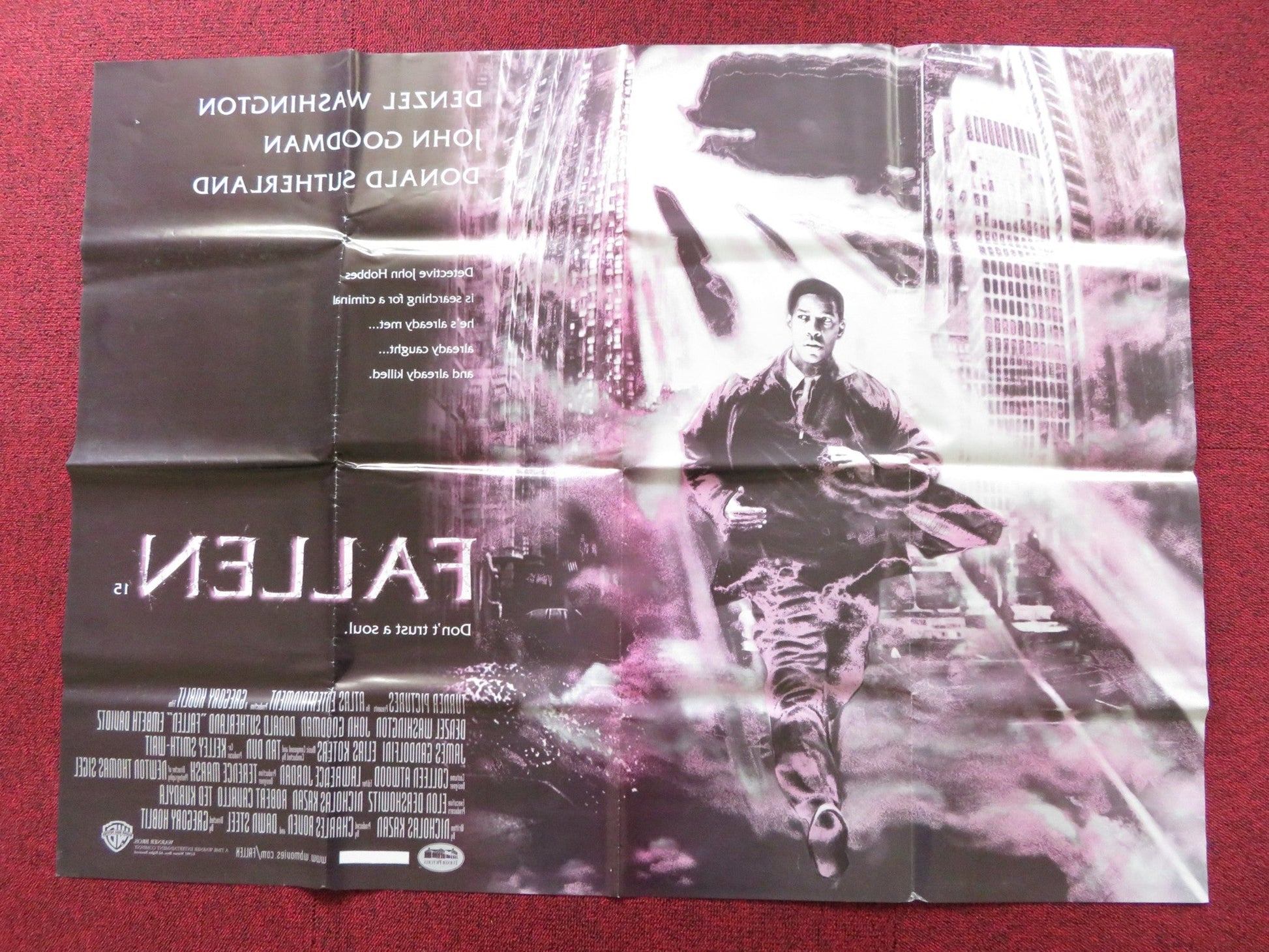 FALLEN UK QUAD POSTER FOLDED DENZEL WASHINGTON JOHN GOODMAN 1997 Rendezvous Cinema Movie posters