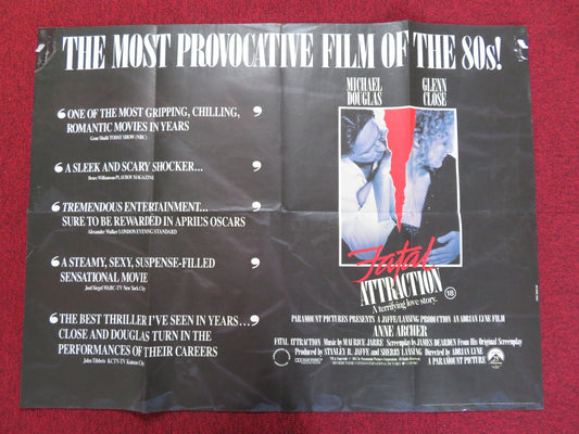 FATAL ATTRACTION UK QUAD POSTER FOLDED MICHAEL DOUGLAS GLENN CLOSE 1987 Rendezvous Cinema Movie posters