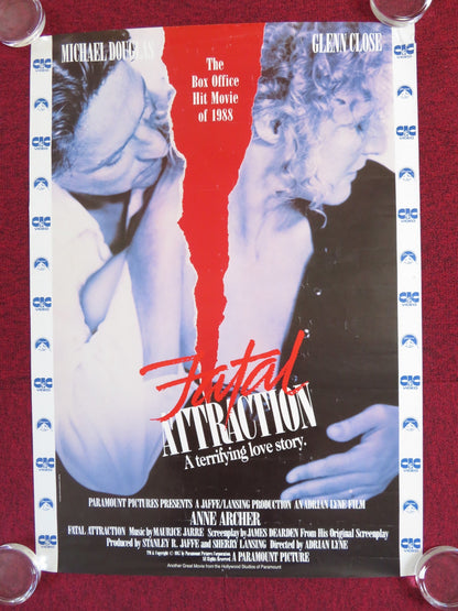 FATAL ATTRACTION VHS VIDEO POSTER MICHAEL DOUGLAS GLENN CLOSE 1988 Rendezvous Cinema Movie posters