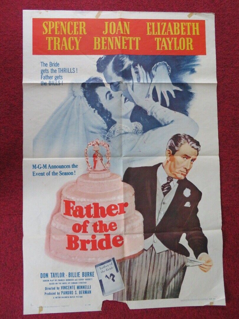 FATHER OF THE BRIDE FOLDED US ONE SHEET POSTER ELIZABETH TAYLOR 1962 Movie posters