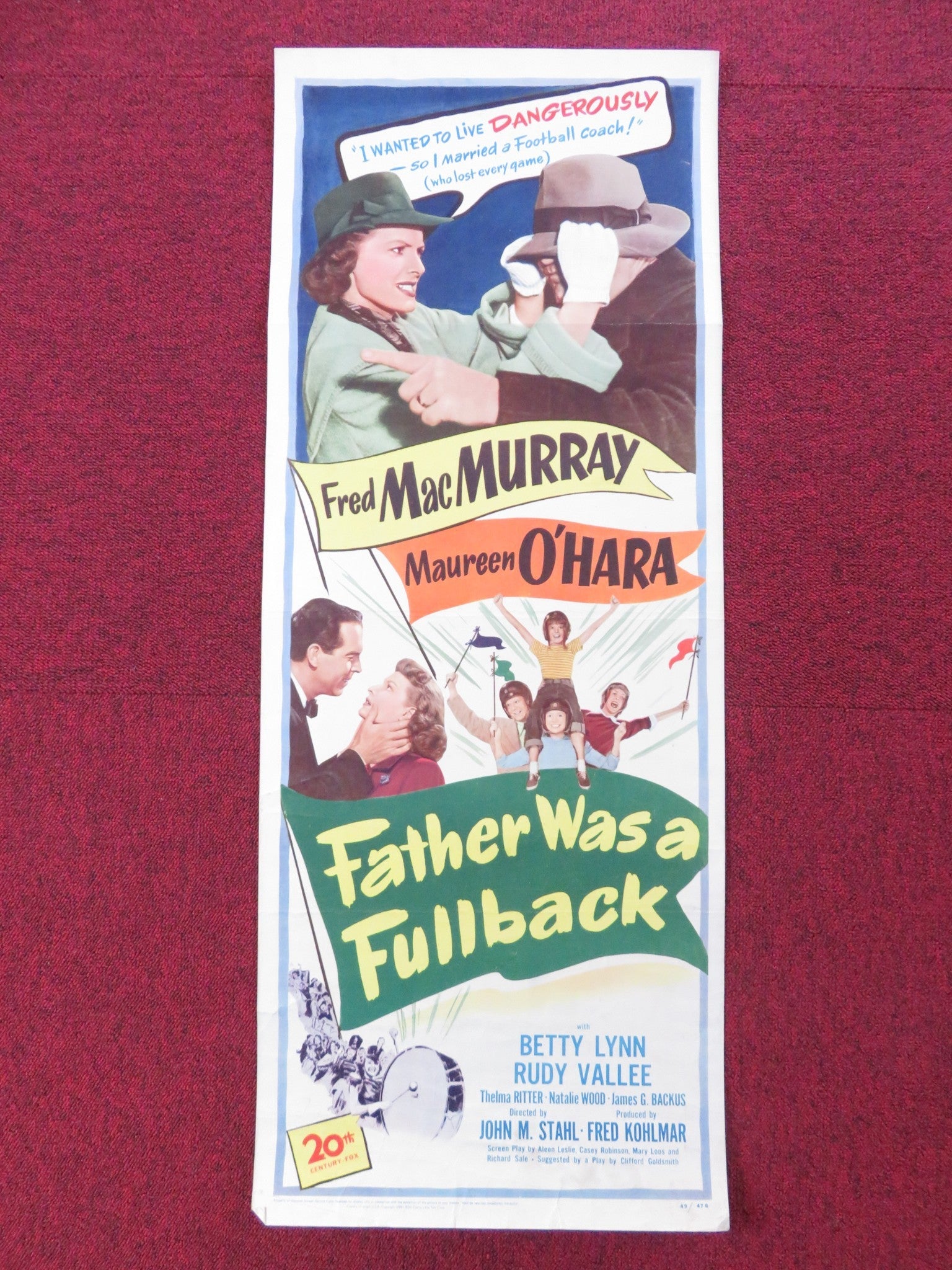FATHER WAS A FULLBACK US INSERT (14"x 36") POSTER FRED MACMURRAY M. O'HARA 1949 Rendezvous Cinema Movie posters