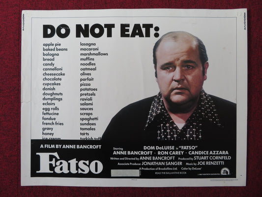 FATSO US HALF SHEET (22"x 28") POSTER DOM DELUISE ANNE BANCROFT 1980 Rendezvous Cinema Movie posters