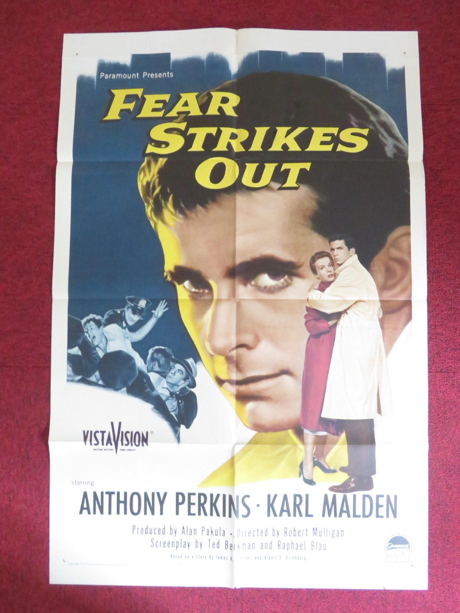 FEAR STRIKES FOLDED US ONE SHEET POSTER ANTHONY PERKINS KARL MALDEN 1957 Rendezvous Cinema Movie posters