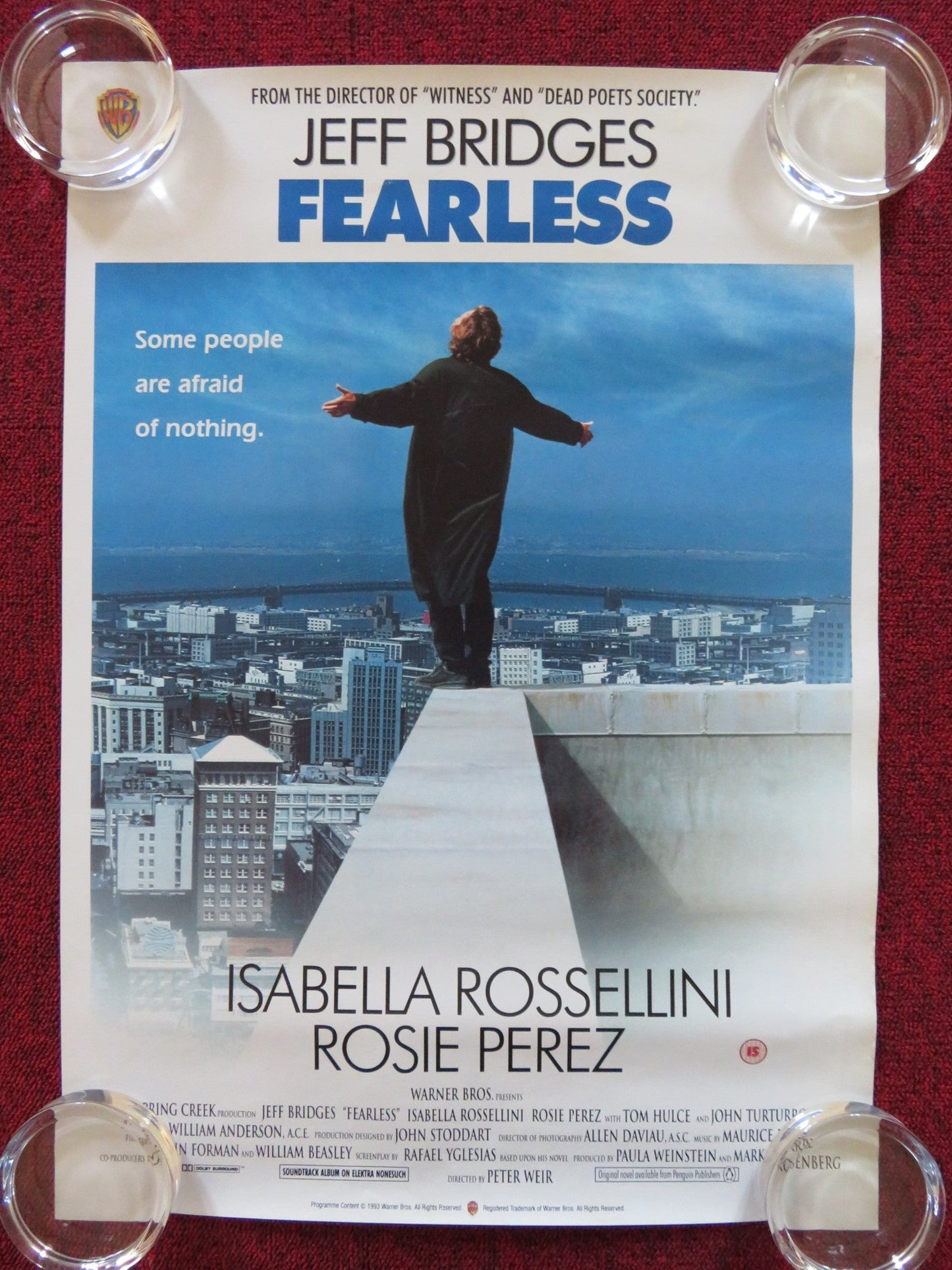 FEARLESS VHS VIDEO POSTER JEFF BRIDGES ISABELLA ROSSELLINI 1993 Rendezvous Cinema Movie posters