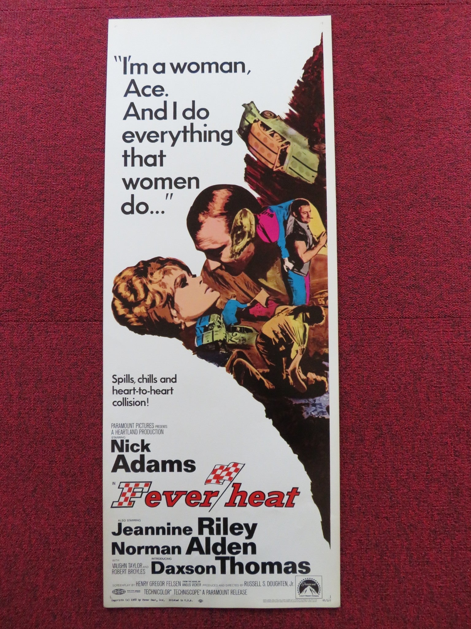 FEVER HEAT US INSERT (14"x 36") POSTER NICK ADAMS JEANNINE RILEY 1968 Rendezvous Cinema Movie posters