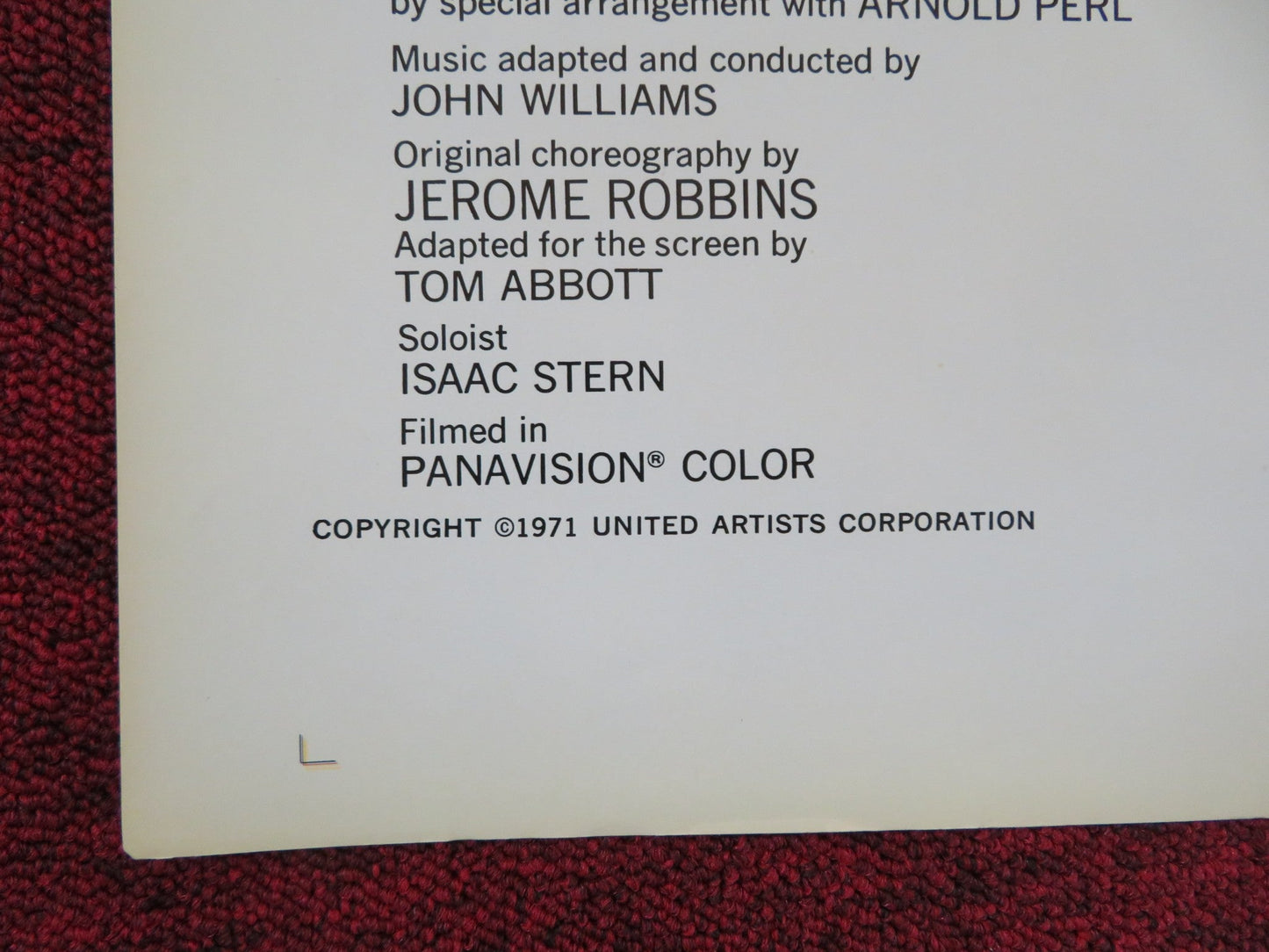 FIDDLER ON THE ROOF FOLDED US ONE SHEET POSTER TOPOL NORMA CRANE L. FREY 1971 Rendezvous Cinema Movie posters