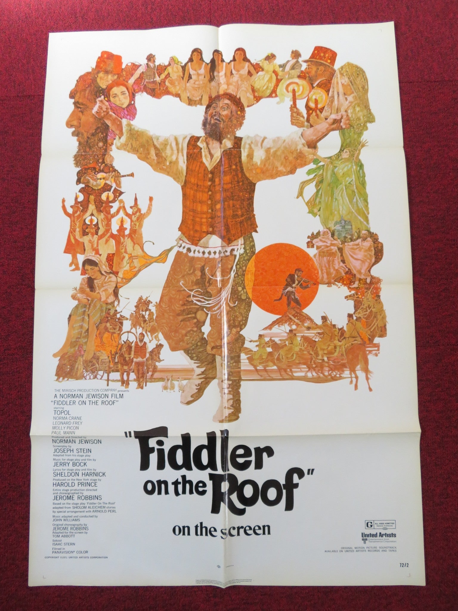 FIDDLER ON THE ROOF FOLDED US ONE SHEET POSTER TOPOL NORMA CRANE L. FREY 1971 Rendezvous Cinema Movie posters