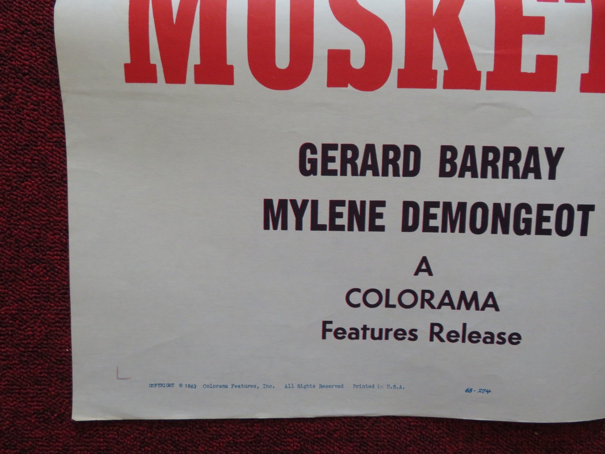 FIGHTING MUSKETEERS FOLDED US ONE SHEET POSTER GERARD BARRAY M. DEMONGEOT 1963 Rendezvous Cinema Movie posters