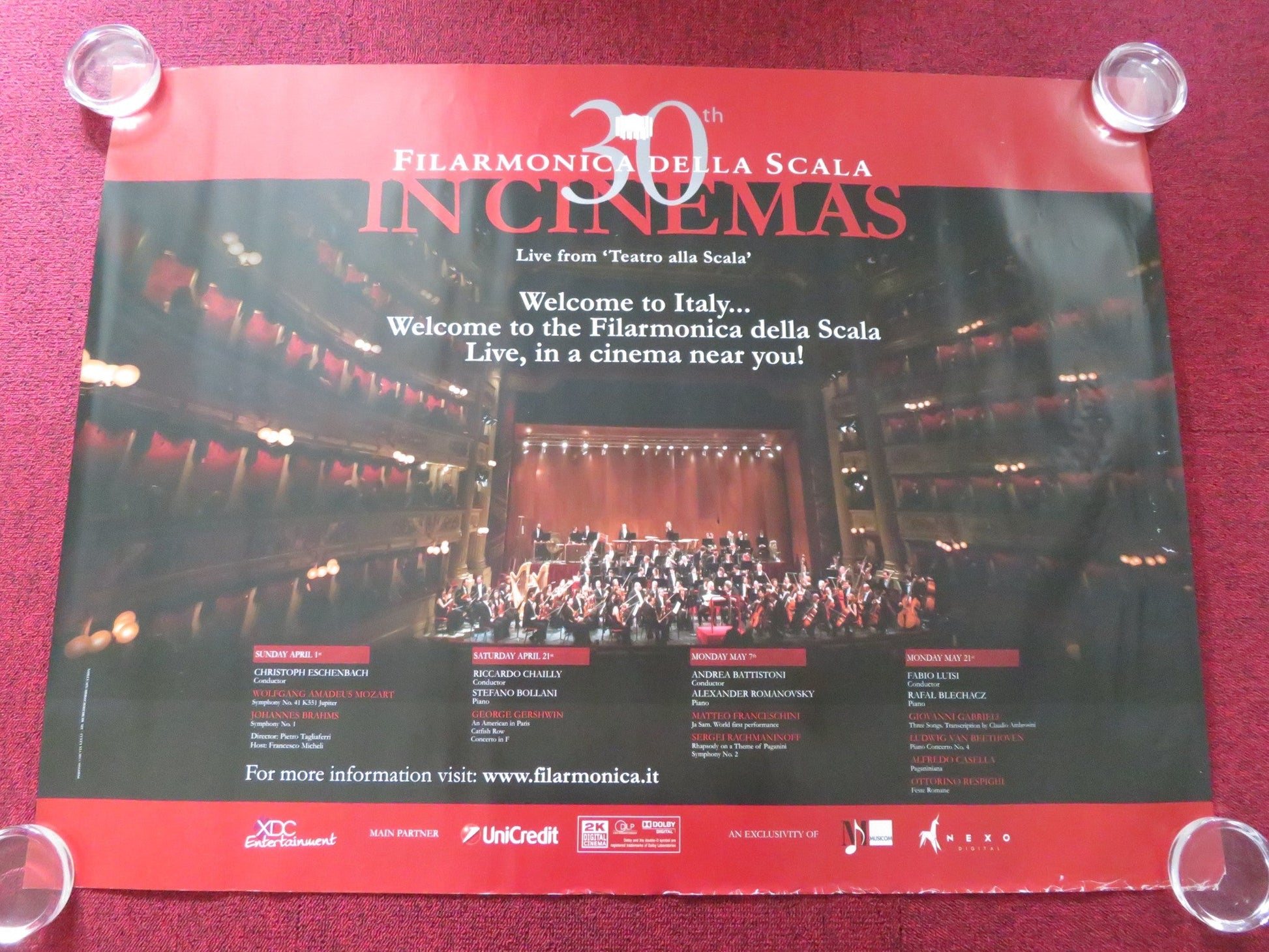 FILARMONICA DELLA SCALA IN CINEMAS 30TH ANNIVERSARY UK QUAD ROLLED POSTER 2012 Rendezvous Cinema Movie posters