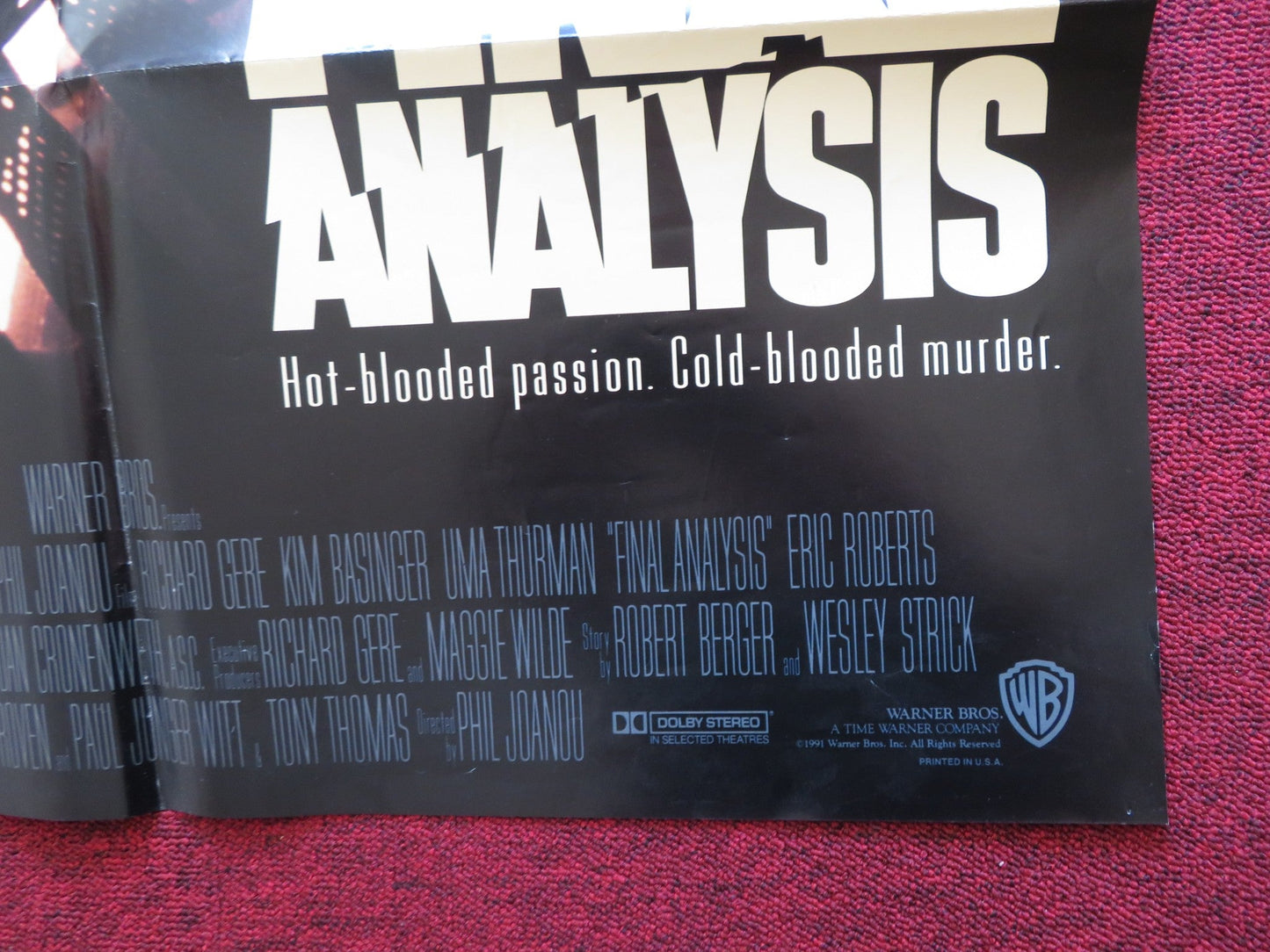 FINAL ANALYSIS FOLDED US ONE SHEET POSTER RICHARD GERE KIM BASINGER 1992 Rendezvous Cinema Movie posters