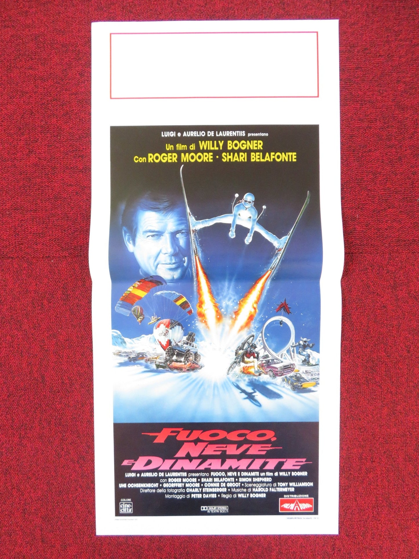 FIRE, ICE & DYNAMITE ITALIAN LOCANDINA POSTER ROGER MOORE SHARI BELAFONTE 1990 Rendezvous Cinema Movie posters