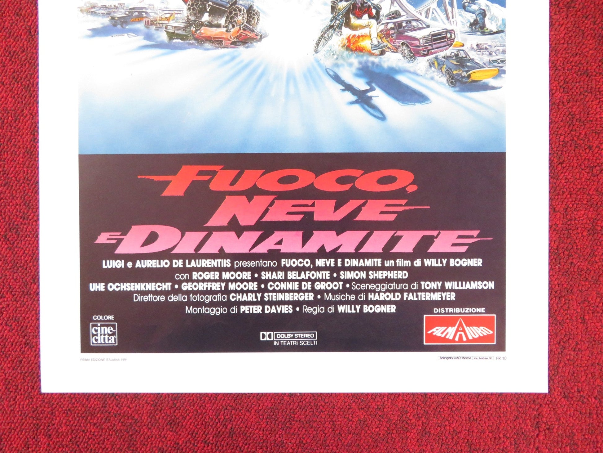 FIRE, ICE & DYNAMITE ITALIAN LOCANDINA POSTER ROGER MOORE SHARI BELAFONTE 1990 Rendezvous Cinema Movie posters