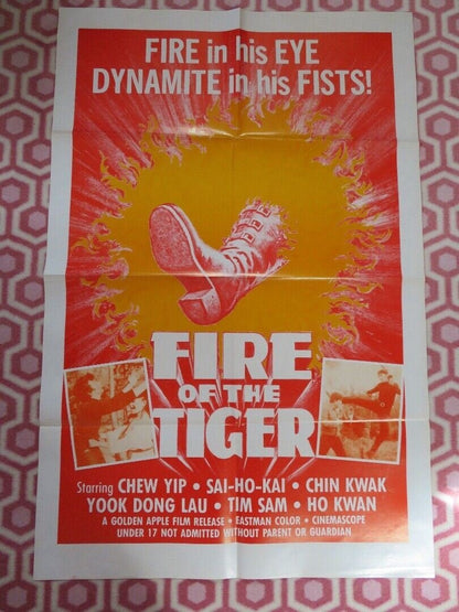 FIRE OF THE TIGER KUNG FU FOLDED US ONE SHEET POSTER CHEW YIP SAI-HO-KAI 1970'S - Rendezvous Cinema