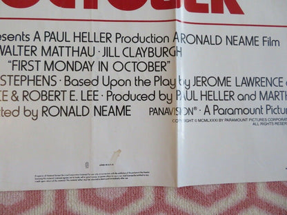 FIRST MONDAY IN OCTOBER US ONE SHEET POSTER WALTER MATTHAU JILL CLAYBURG 1981 Movie posters